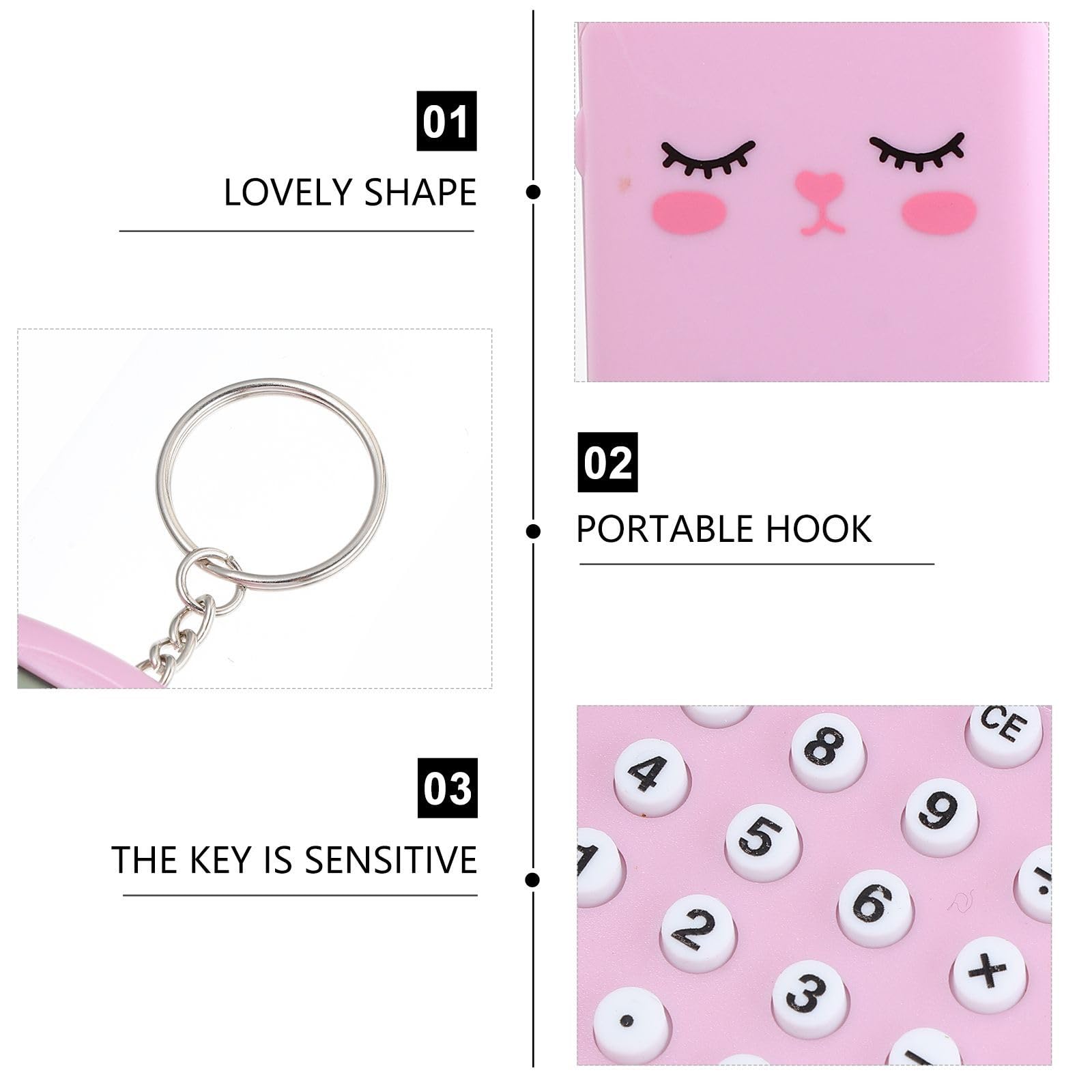 2-Pack Mini Cute Cartoon Keychain Calculator - Portable Electronic Pocket Calculator with Key Ring for Students, Office & School Supplies - Perfect for Backpacks, Keychains & Gifts (Pink)