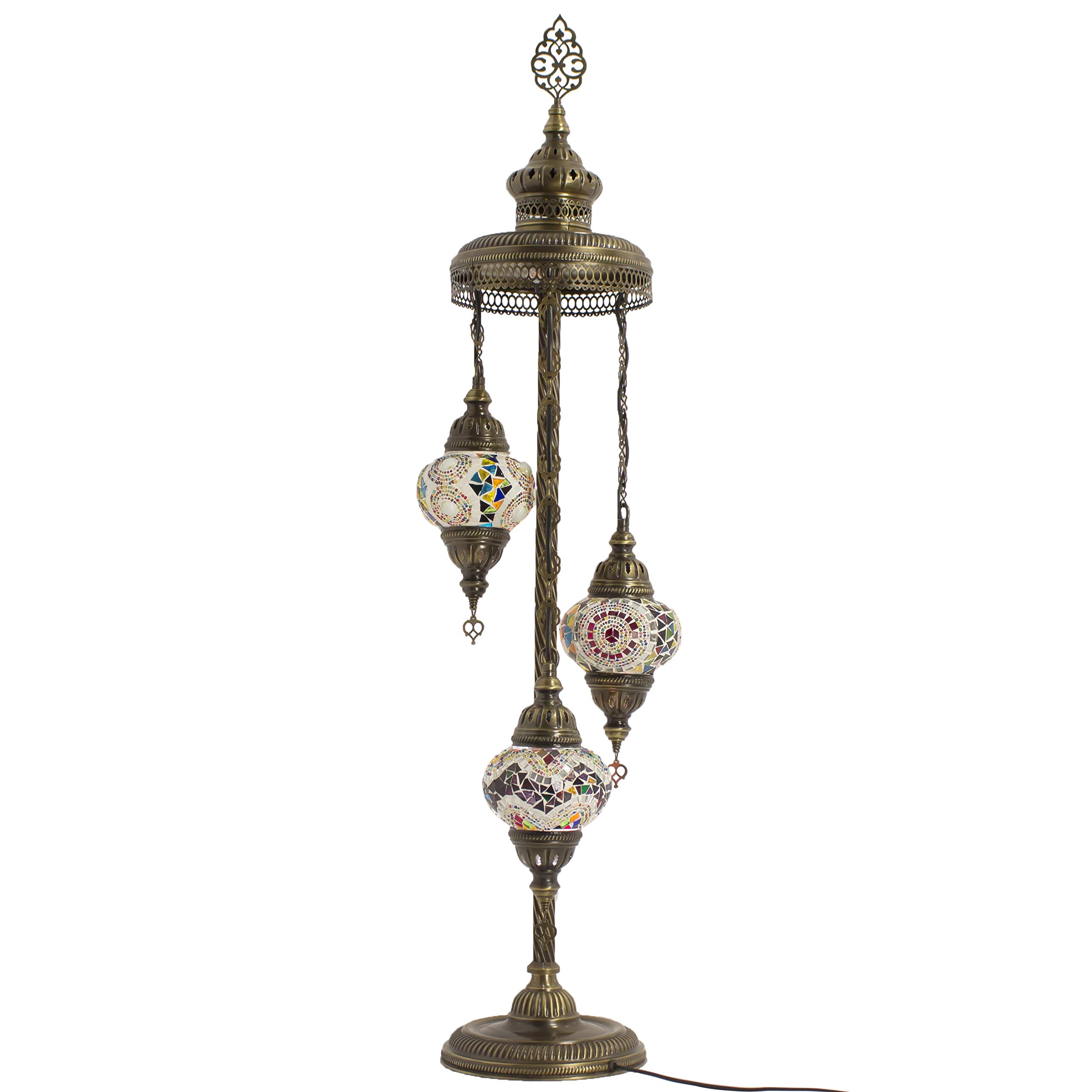 Elegant 3-Ball Turkish Moroccan Tiffany Style Ottoman Floor Lamp with 3 Glass Globes - Perfect for Living Room, Bedroom, and Office Decor