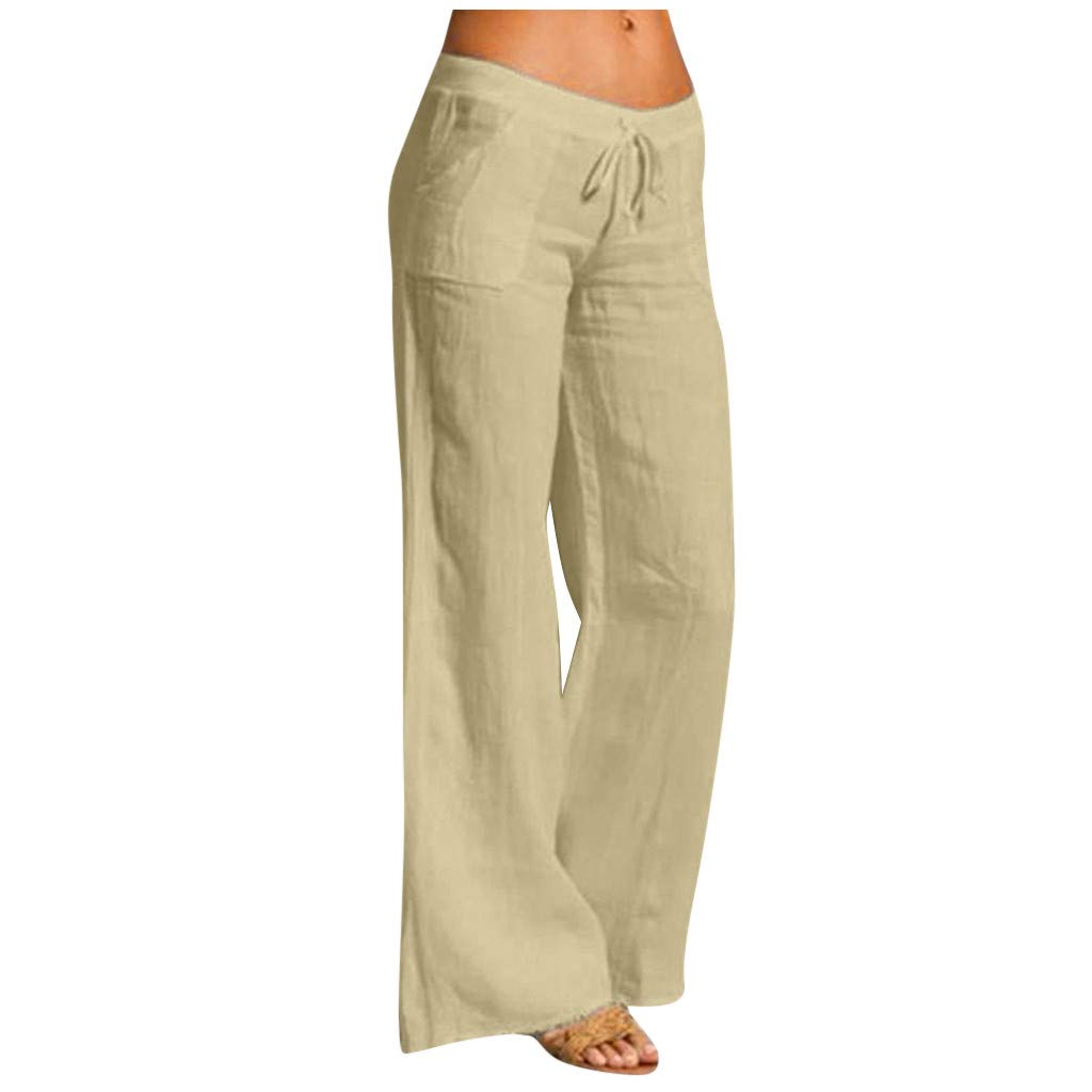 Fartey Women's Wide Leg Linen Cotton Pants - Elastic Waist Drawstring Lounge Pants for Casual Wear, Yoga & Relaxation at Home