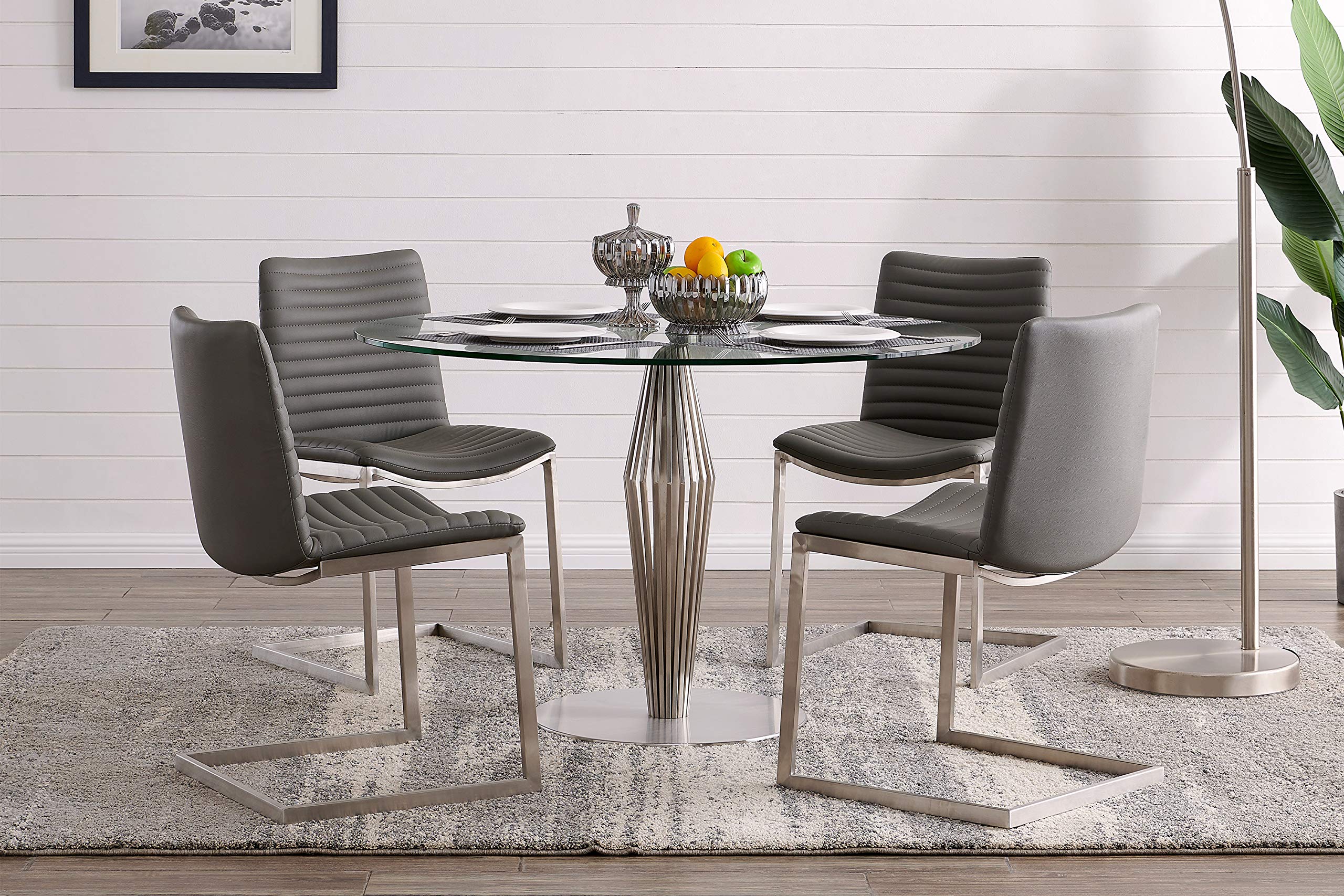 Armen Living April Contemporary Faux Leather Dining Chairs - Set of 2, 17.5