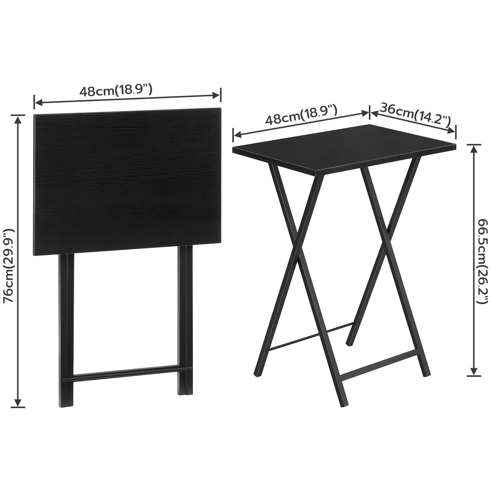 HOOBRO Folding TV Tray Tables Set of 2 - Industrial Snack Side Tables for Small Spaces with Stable Metal Frame - Easy Assembly Space Saving Black (BK25BZ01) - Perfect for Eating at Couch, Bedroom, or Dorm Room