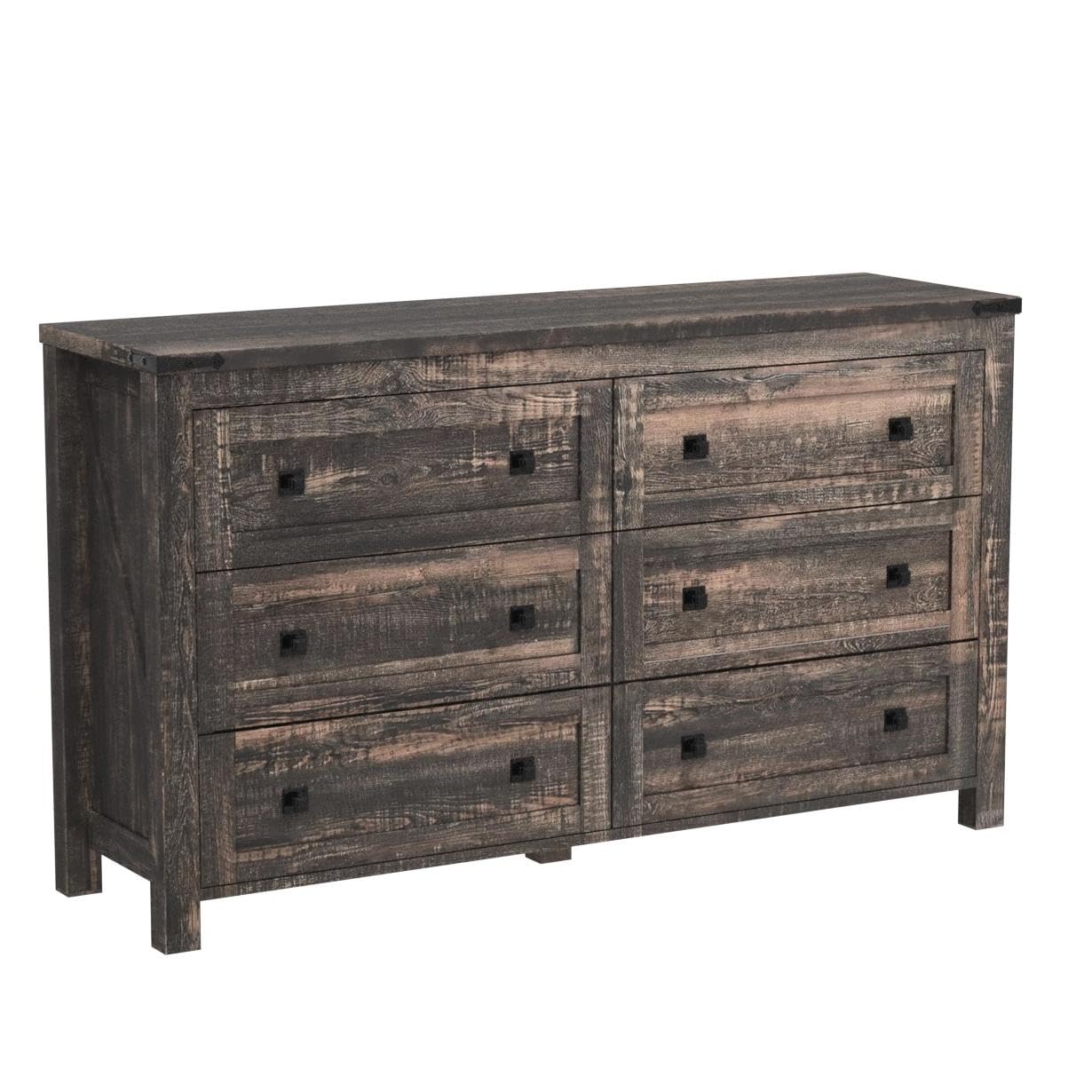Rustic Oak 6-Drawer Dresser for Bedroom - Farmhouse Wood Storage Chest with Wide Drawers - Organizer for Clothes, Bedding & Home Essentials - Perfect for Bedroom, Living Room & Hallway Decor