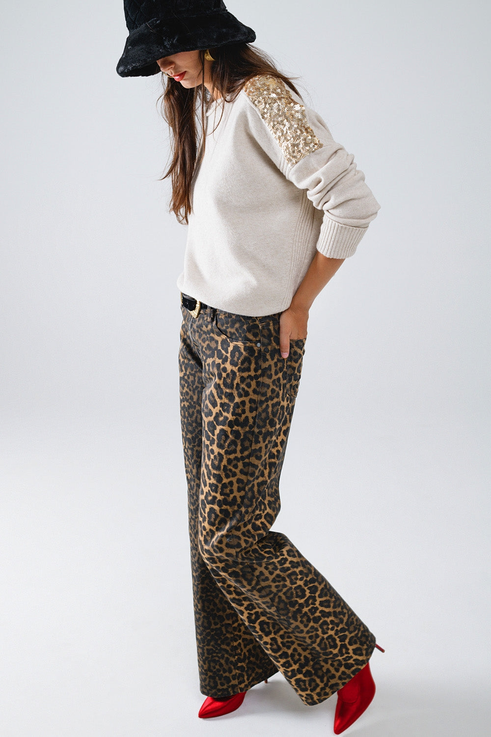 Leopard Print Gradient Front & Back Pants - Trendy High Waisted Stretch Jeans for Women, Casual & Party Wear
