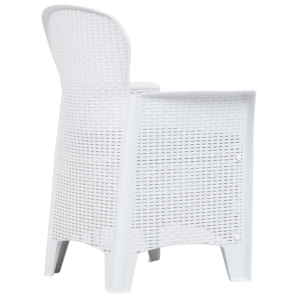 vidaXL 7-Piece White Plastic Patio Dining Set with Rattan Look - Outdoor Garden Furniture Set with Table, Chairs & Recliner for Backyard, Courtyard, Poolside Relaxation