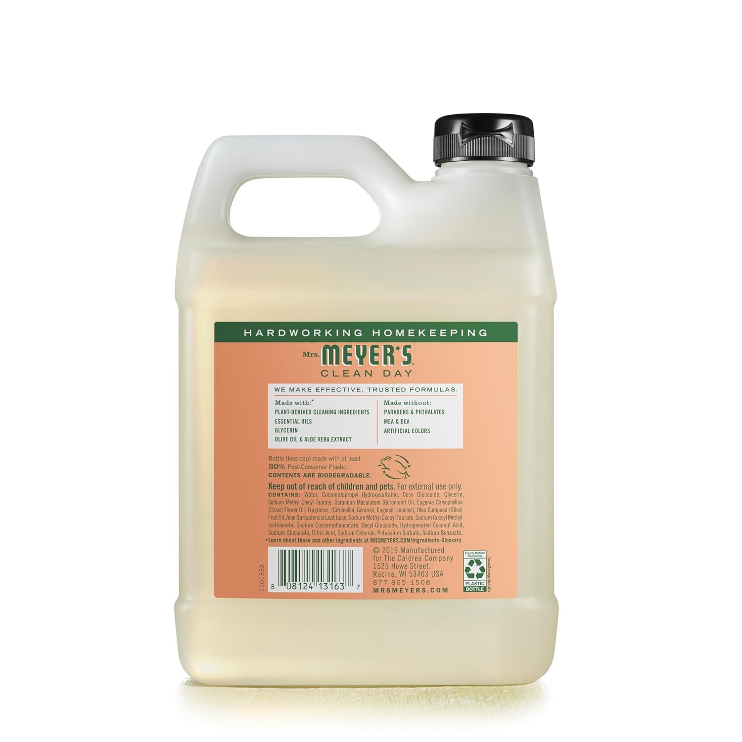 Mrs. Meyer's Clean Day Hand Soap Refill - 33 fl oz, Geranium Scent, Essential Oils & Biodegradable Formula - Ideal for Kitchen, Bathroom & Eco-Friendly Home Cleaning