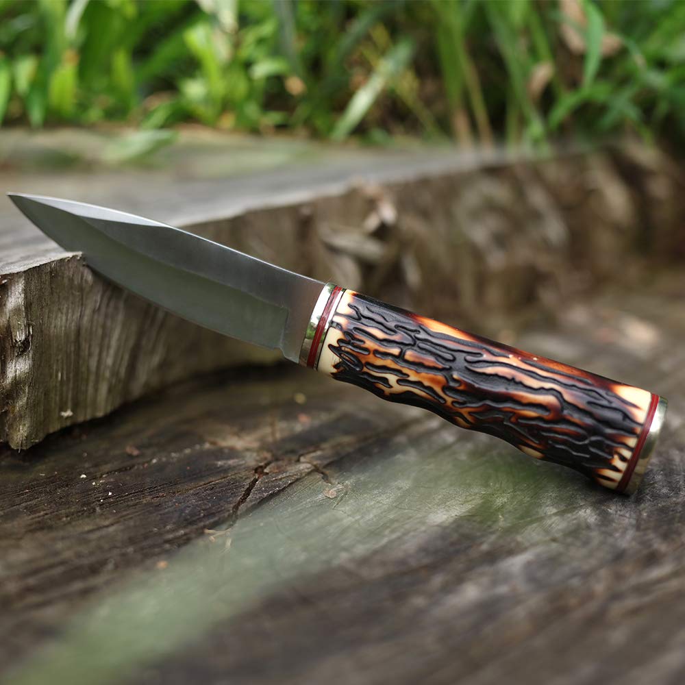 Premium Fixed Blade Knife with Nylon Sheath - Tactical Hunting & Camping Knife with Smooth Imitation Bone Handle - Ideal for Outdoor Survival, Bushcraft & Wilderness Adventures (BLADE 2)