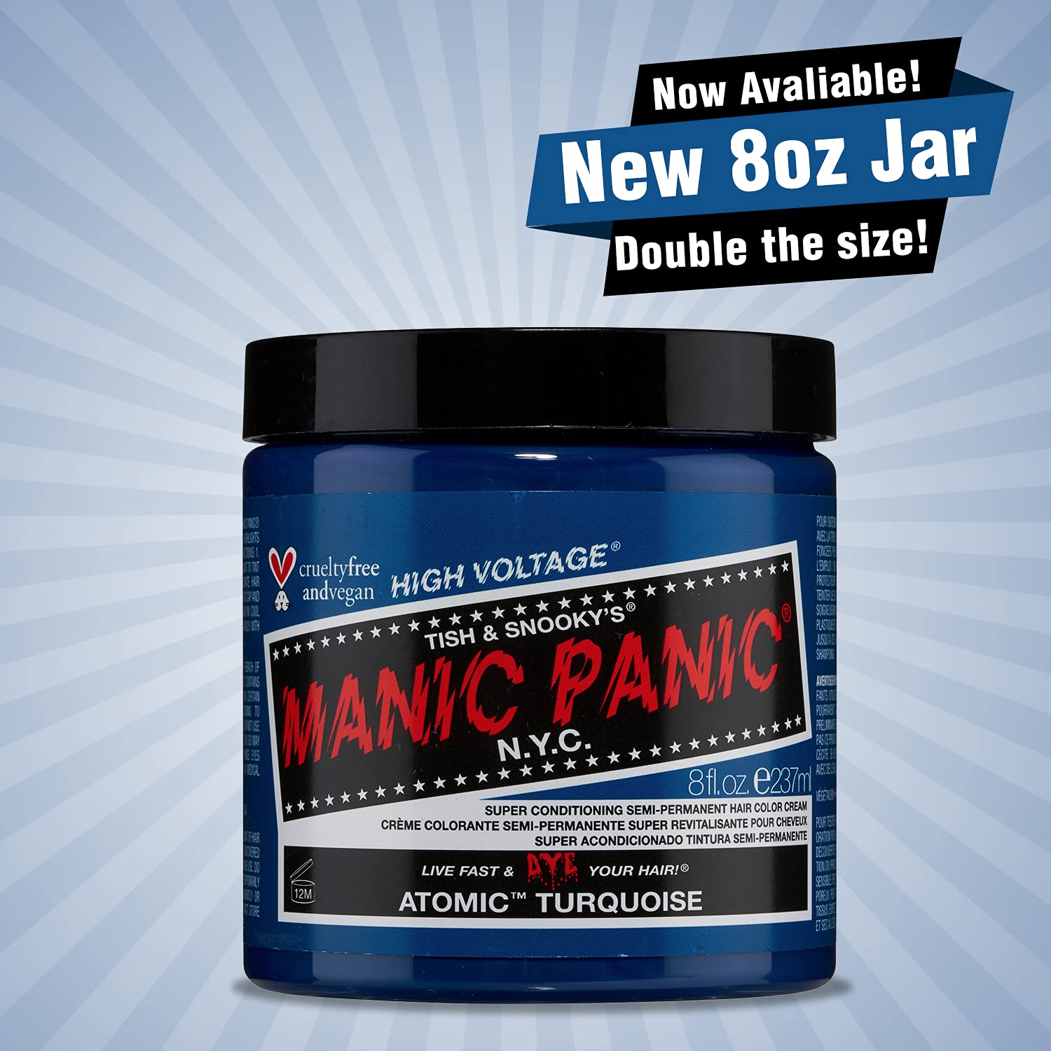 MANIC PANIC Atomic Turquoise Semi-Permanent Hair Dye - Classic 8oz Vegan & Cruelty-Free - Vibrant Blue-Green Color for Bold Hairstyles - Perfect for DIY Hair Coloring & Creative Looks
