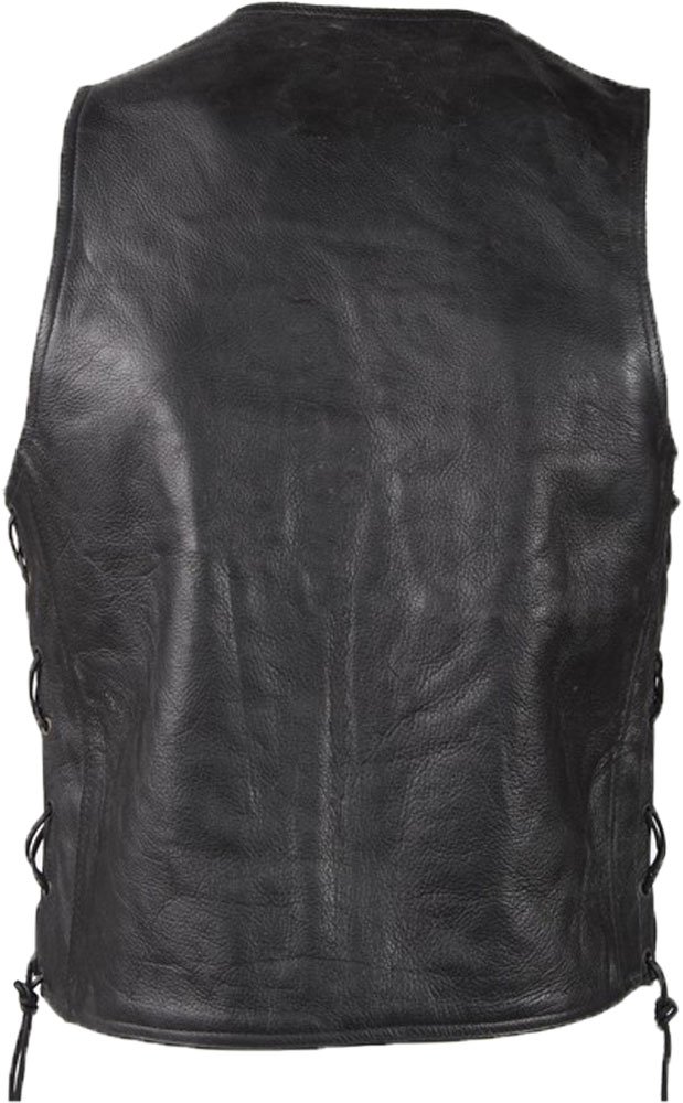 Men's Stylish V-Neck Leather Vest with Side Laces & Front Zipper - Perfect for Motorcycle Riding, Casual Outfits & Fashion Layering