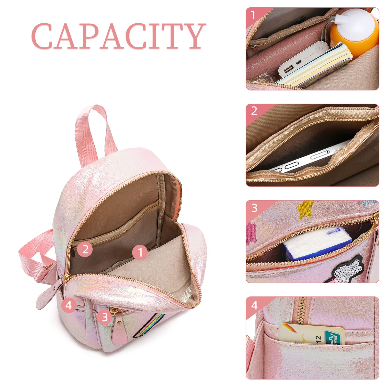 Unicorn Mini Backpack for Girls - Genuine Leather Small Backpack with Adjustable Straps, Light Pink - Perfect for School, Travel & Everyday Use