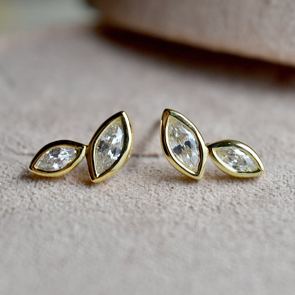 Double Marquis Cubic Zirconia Bezel Stud Earrings - Elegant Fashion Jewelry for Women, Perfect for Parties, Weddings & Daily Wear