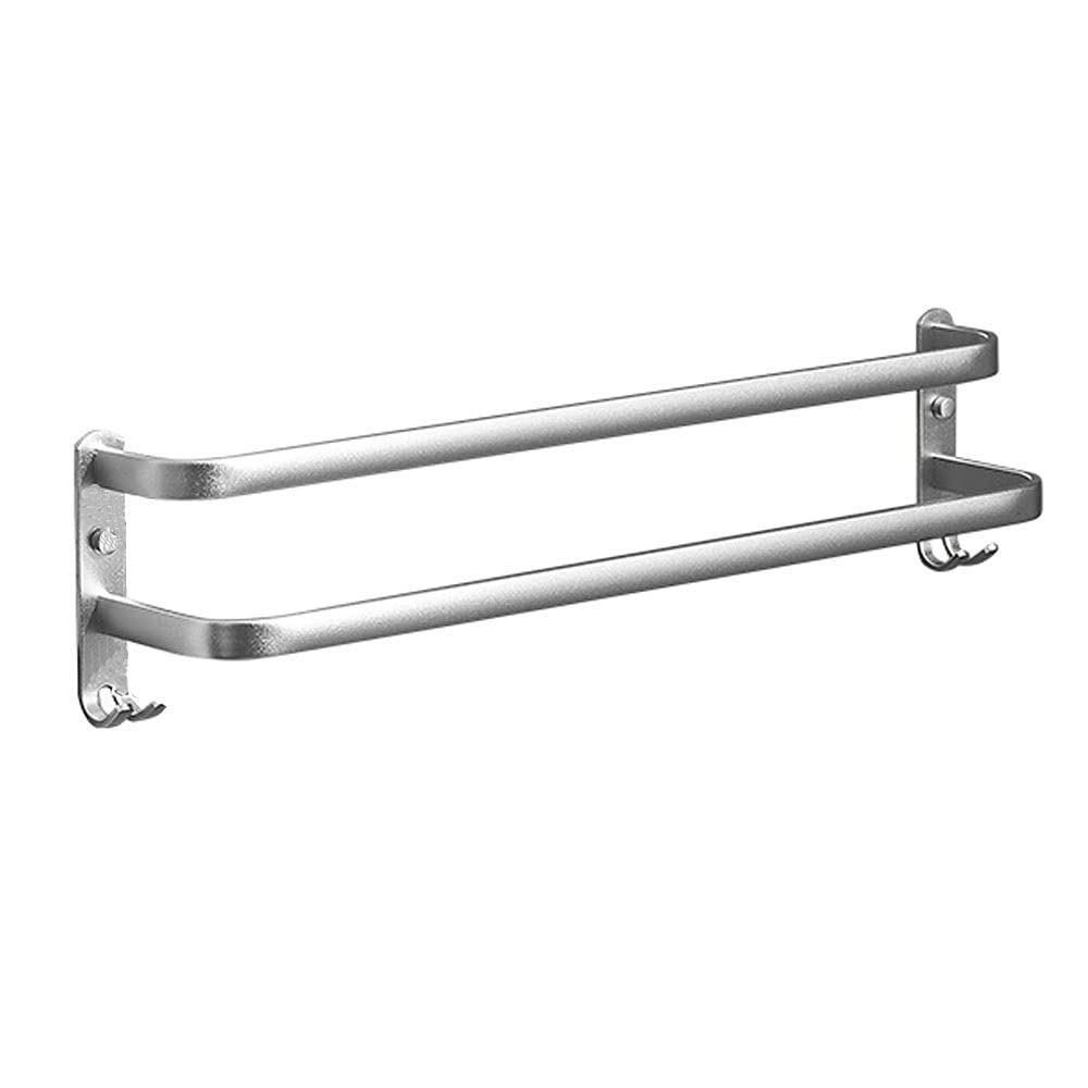 OUMIFA Heavy Duty Bath Towel Bar Hanger - No Drill Towel Rack for Bathroom, Double Pole Space Saving Aluminum Bathroom Accessory Set (Silver, 40CM) - Perfect for Small Bathrooms, Apartments & Dorms