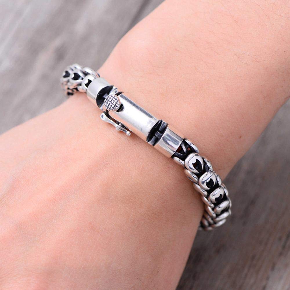 Genuine 925 Sterling Silver Men's Bracelet - Dragon Scale Link Chain, Adjustable 7.5