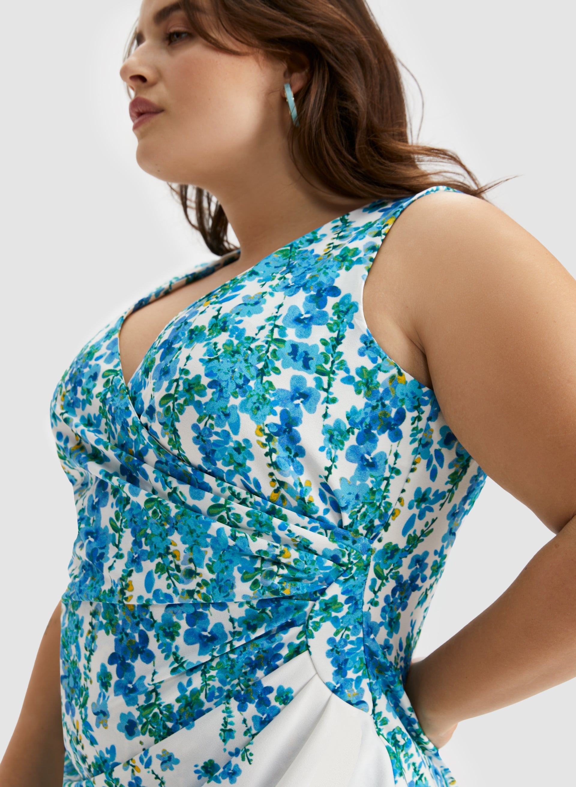 Floral Print Faux Wrap Dress for Women - Elegant Summer Midi Dress with V-Neck & Flowy Skirt - Perfect for Weddings, Parties & Office Wear