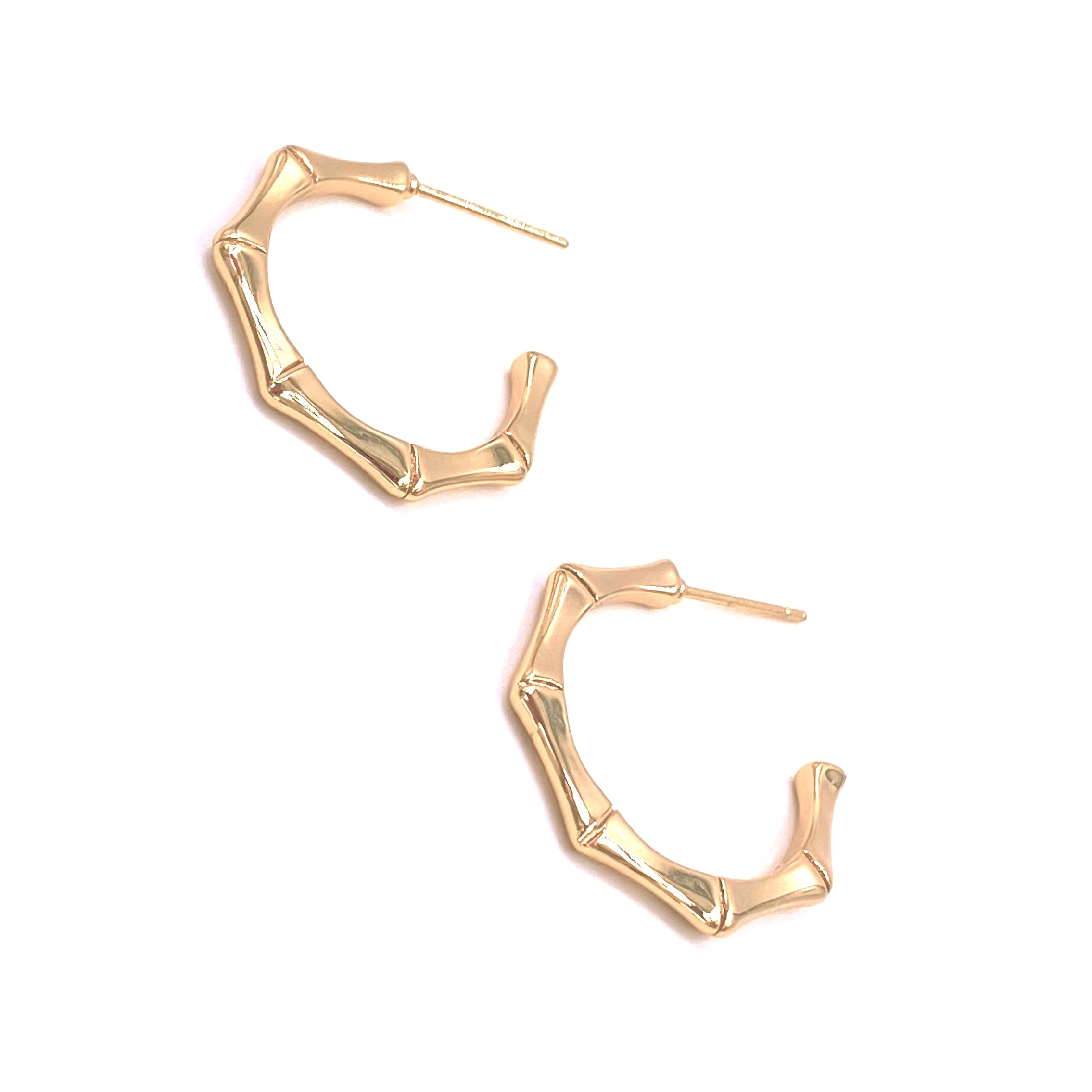 Ashley Gold Stainless Steel Gold Plated Open Bamboo Hoop Earrings for Women - Lightweight Dangle Drop Ear Jewelry for Everyday Wear, Parties & Gifts