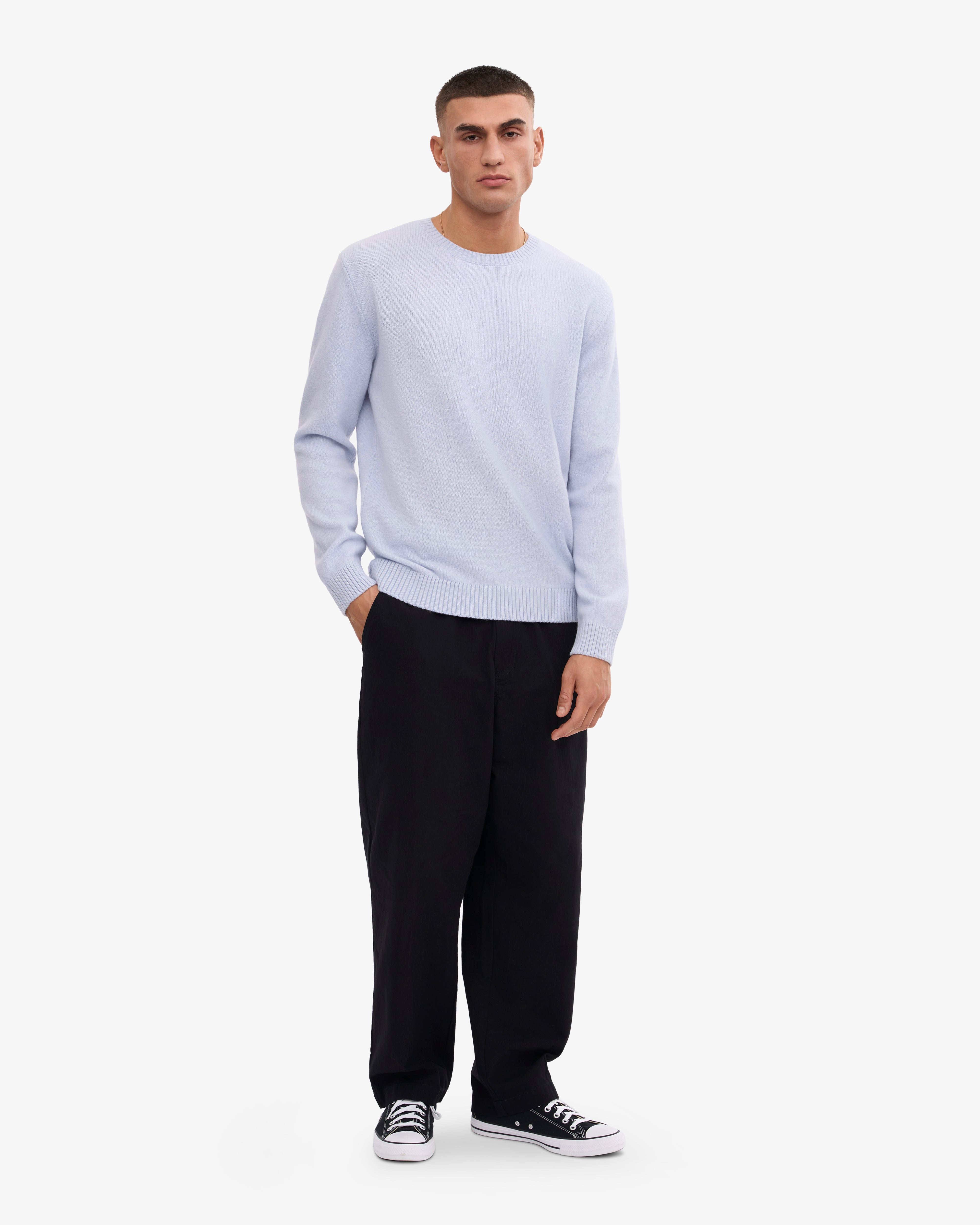 Classic Merino Wool Crew Neck Sweater for Men - Soft Polar Blue Winter Pullover - Perfect for Casual Wear, Office & Outdoor Activities