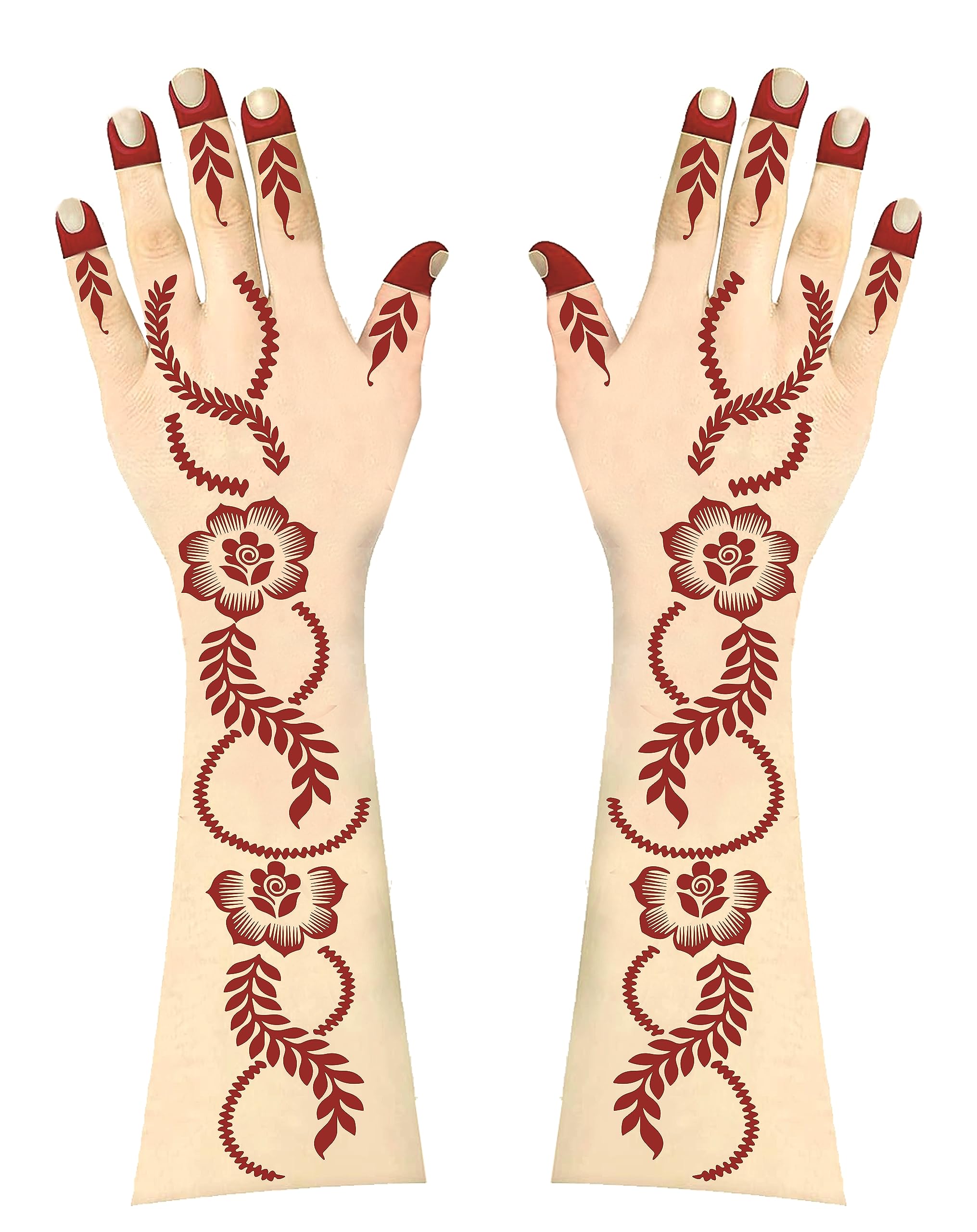 CareOne Gallery Arabic Design Mehandi Art Stickers - Set of 1 Piece for Both Hands with Instant Henna Cone | Temporary Henna Tattoo Stencils for Women, Girls & Kids | Perfect for Weddings, Festivals & DIY Body Art