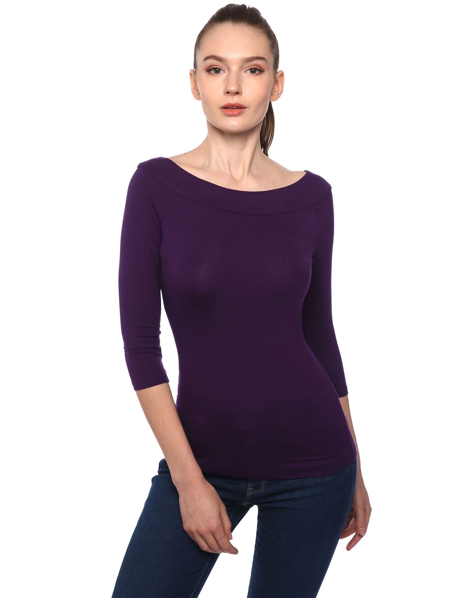 AmélieBoutik Women's Boat Neck Raglan 3/4 Sleeve Blouse - Flowy Casual Top for Work, Date Night & Spring Outfits
