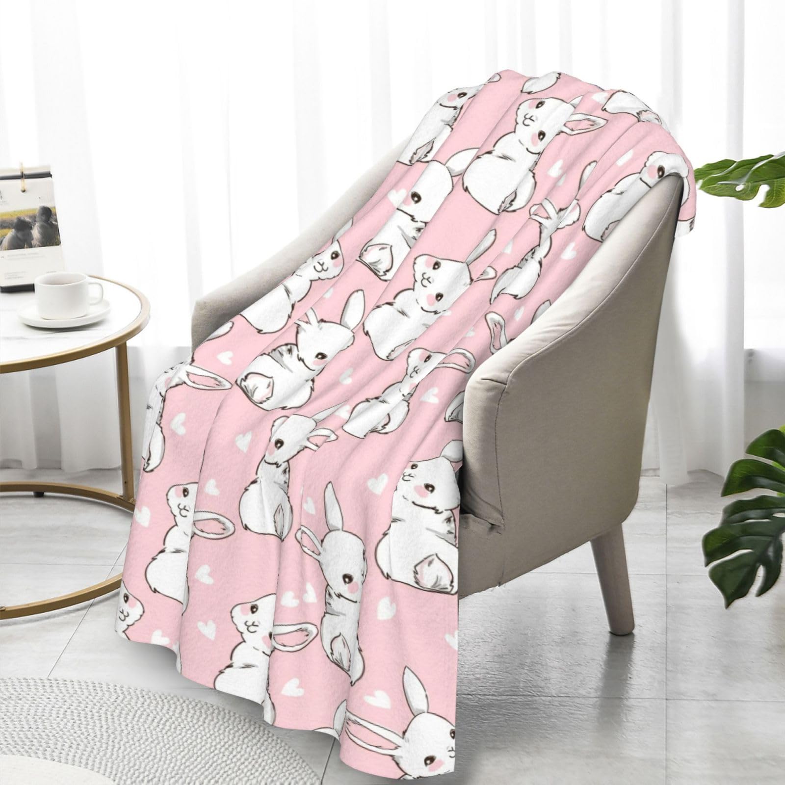 Easter Bunny Blanket for Girls & Adults - Soft Flannel Fleece Throw Blanket with Cartoon Rabbits - 40