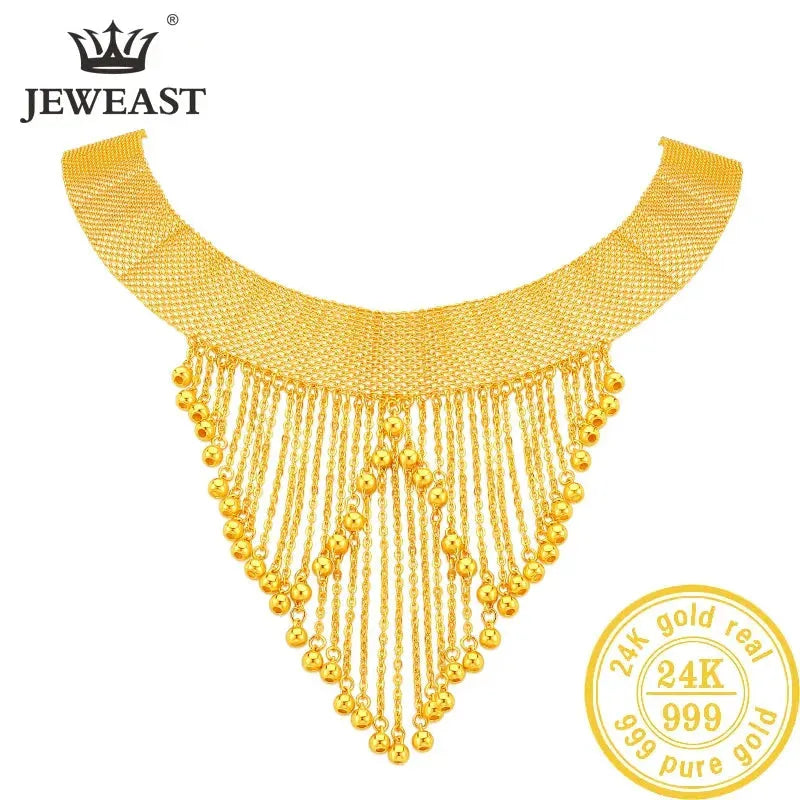 24K Pure Gold Necklace Real AU 999 Solid Gold Chain - Elegant Trendy Classic Jewelry for Women - Perfect for Parties, Weddings & Special Occasions - New 2023 Hot Sell
