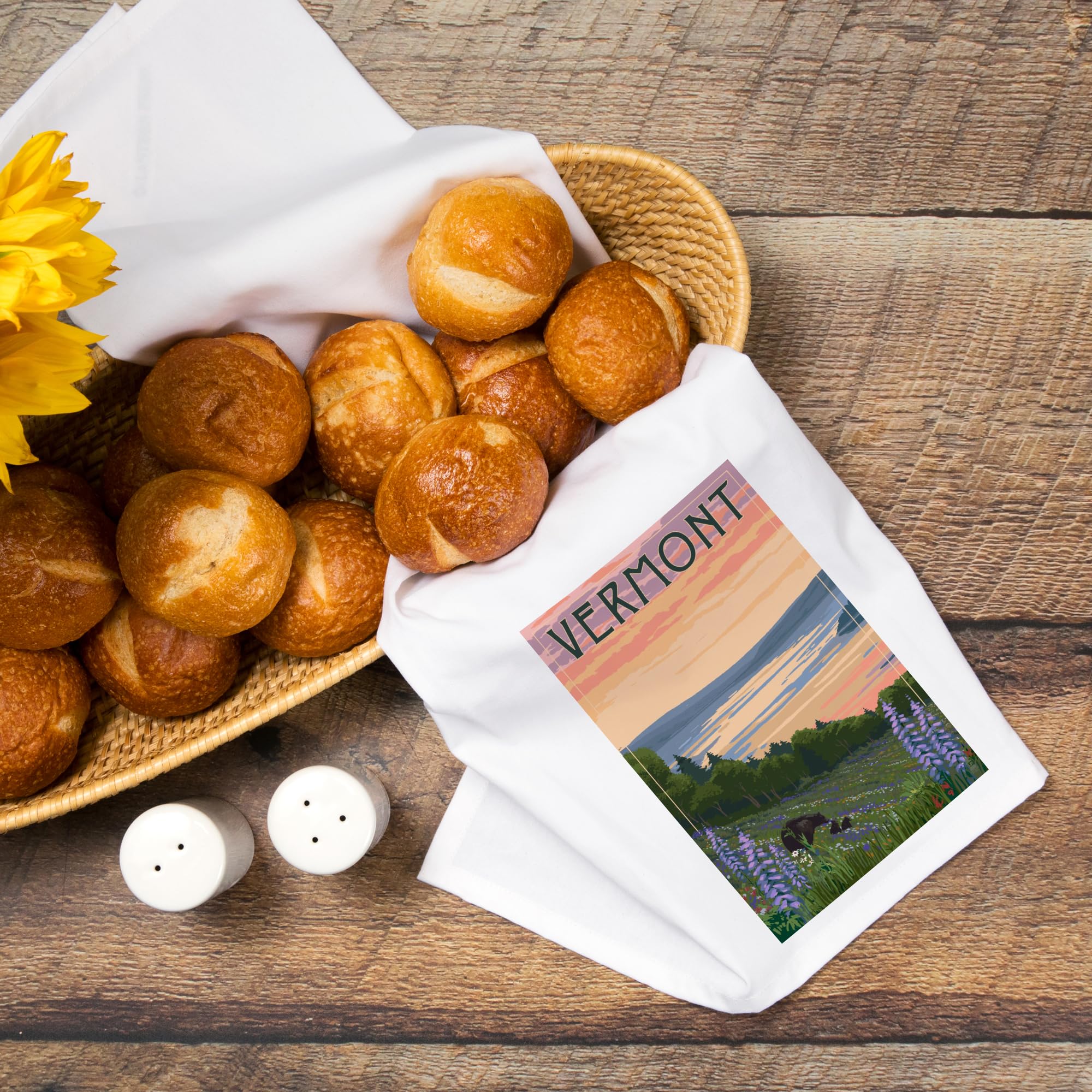 Lantern Press Vermont Lake and Bear Family 100% Cotton Tea Towel - Decorative Hand Towel for Kitchen, Home Decor, Housewarming Gift (Perfect for Farmhouse, Cabin, or Rustic Themed Kitchens)