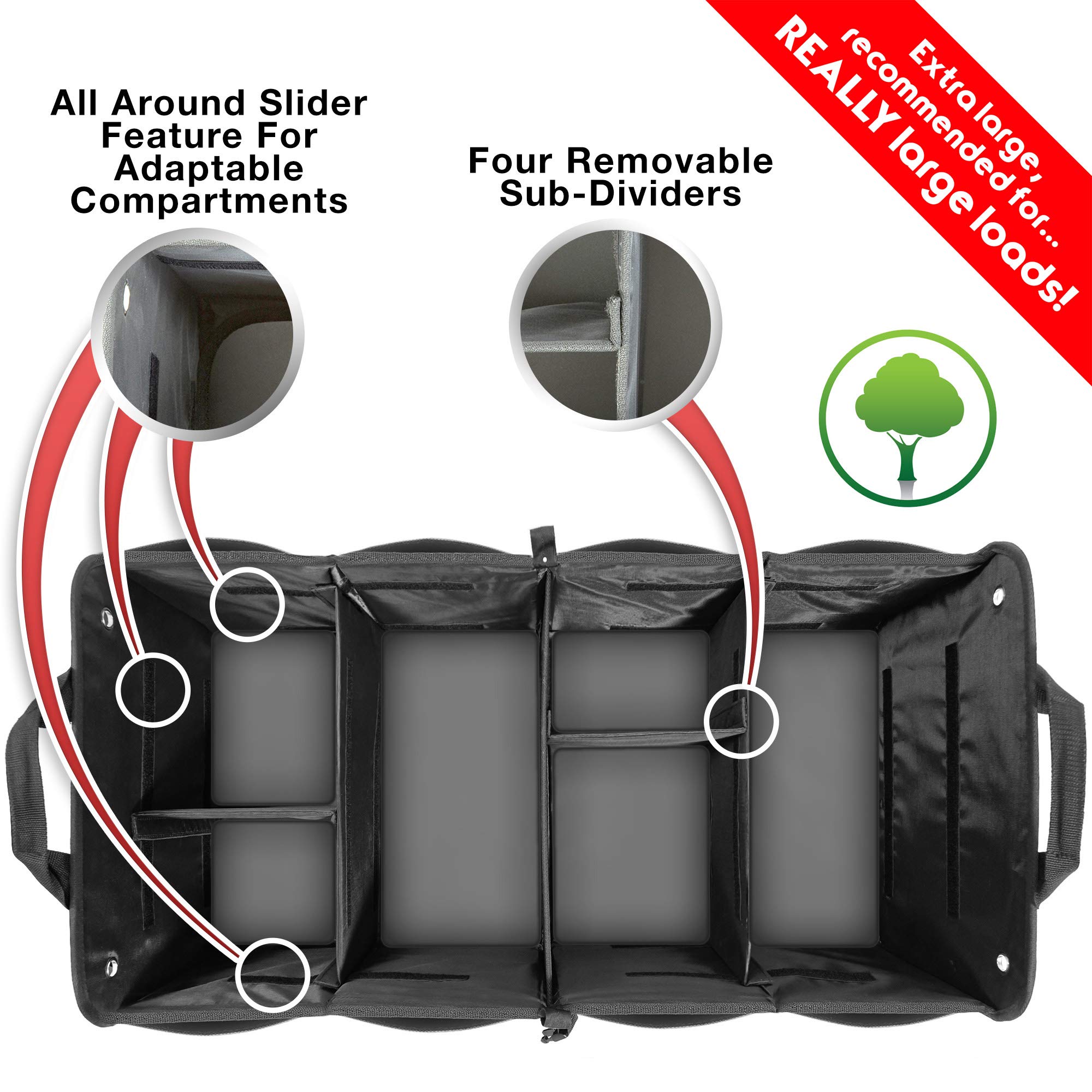 TRUNKCRATEPRO XL Premium SUV, Truck, Car Trunk Organizer with Expandable Compartments - Lightweight Foldable Cargo Storage Organizer for Travel, Camping & Road Trips