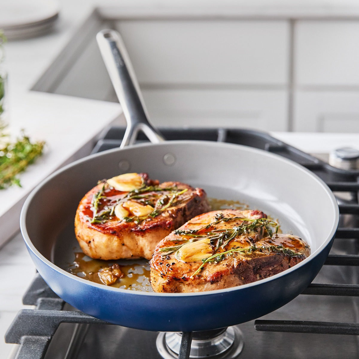 GP5 Colors Ceramic Nonstick 9.5 and 11 Inch Fry Pan Set with Mirror Handles | Oxford Blue | Perfect for Sauteing, Frying & Cooking Eggs