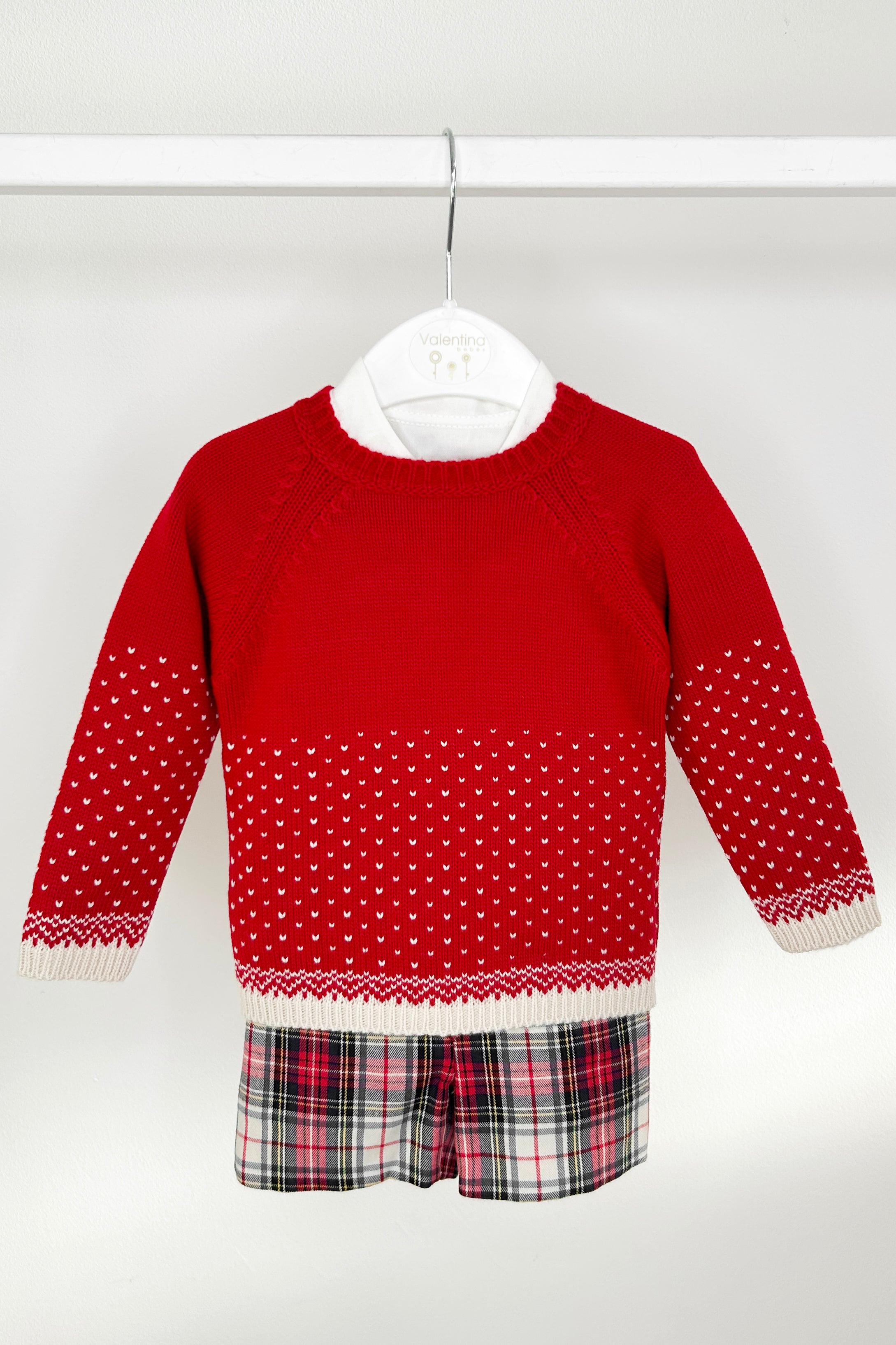 Ollie Red Knit Jumper, Shirt & Shorts Set - Stylish Baby Boy Outfit for Casual Wear, Photoshoots & Special Occasions