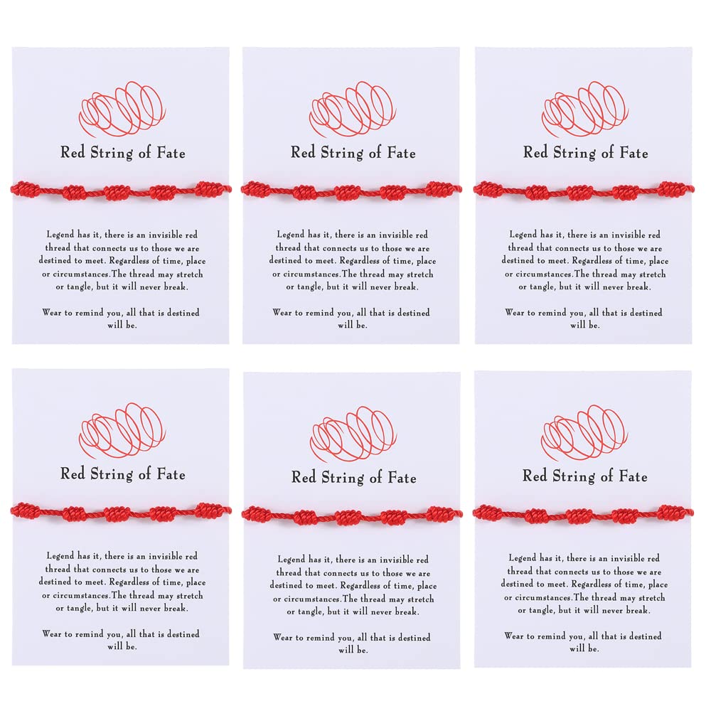 6PCS Adjustable Red String Bracelets with 7 Knots - Handmade Braided Chinese Knot Kabbalah Amulet for Good Luck & Protection - Unisex Gift for Women, Men, Girls & Boys - Perfect for Daily Wear, Spiritual Protection & Fashion Accessories