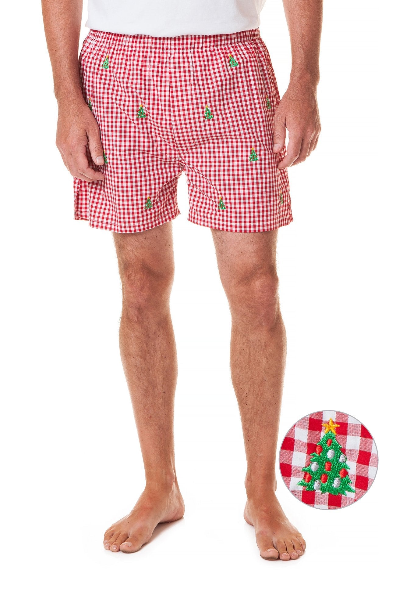 Barefoot Boxer Wide Gingham Red Christmas Tree Print - Comfortable Holiday Pajama Pants for Women - Perfect for Christmas Morning & Cozy Winter Nights