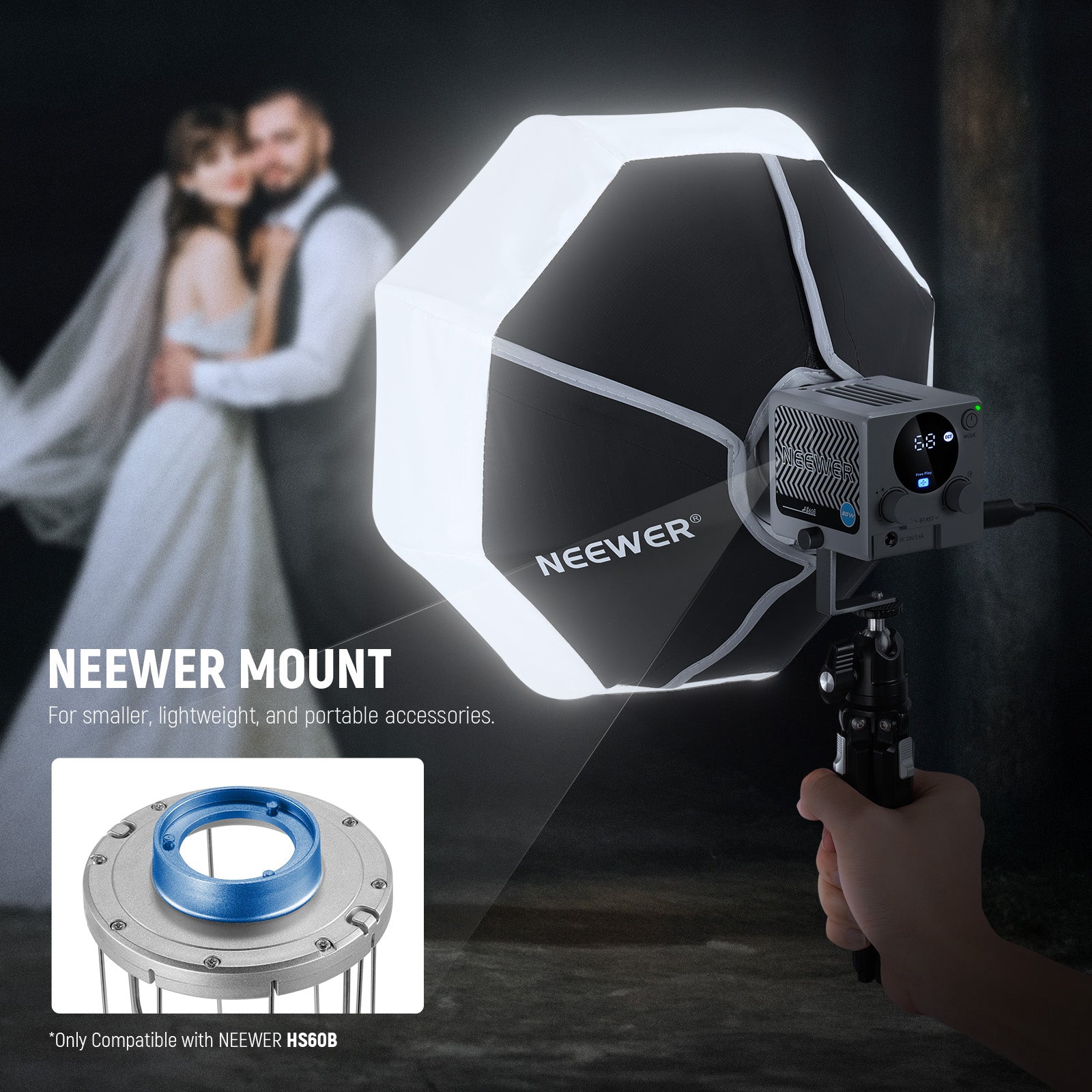 NEEWER NS7L 12/30cm Lantern Softbox for HS60B LED Video Light - Professional Photography Lighting Diffuser for YouTube, Studio & Portrait Shooting