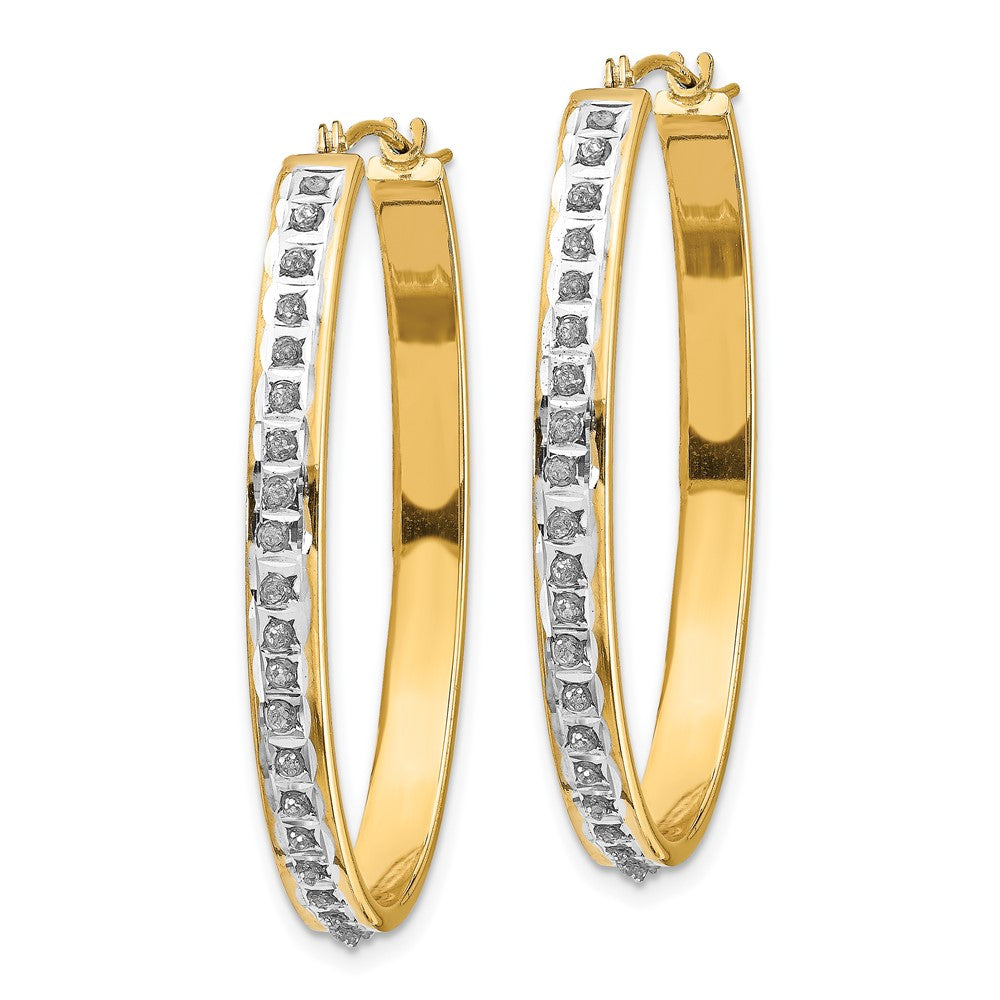 14K Gold Diamond Hinged Oval Hoop Earrings for Women - Elegant & Sparkling DF135 Model | Perfect for Weddings, Parties & Special Occasions