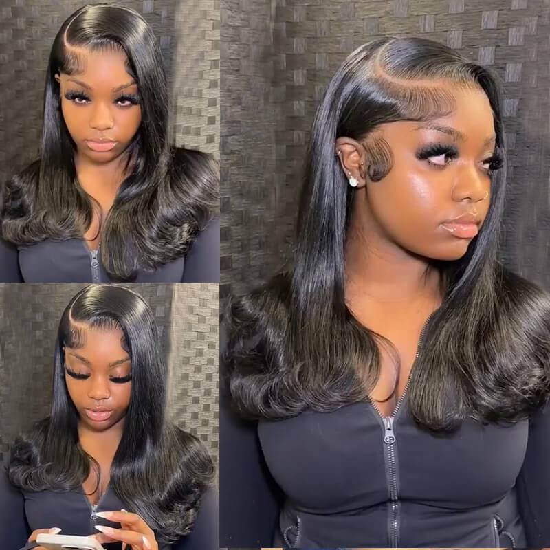 Eullair 13x4 Lace Front Human Hair Wig - Short Bob Style with Retro Flip Ends for Women | Perfect for Daily Wear, Cosplay & Special Occasions