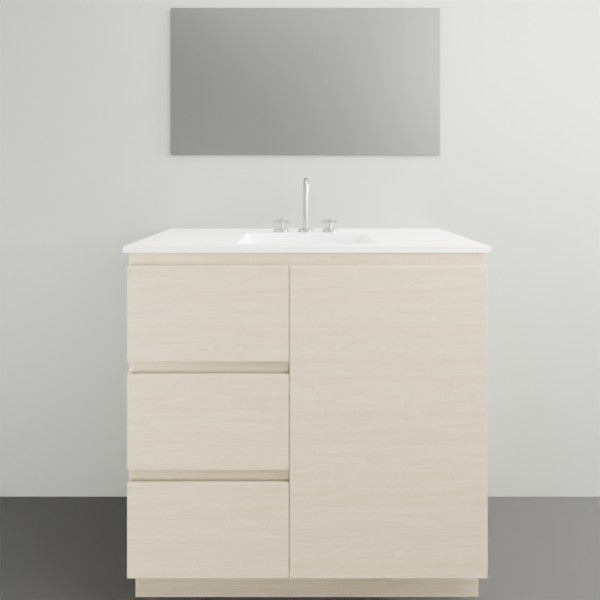 ADP Glacier Lite Door and Drawer Trio Vanity Set with Ceramic Top - Modern Bathroom Storage Solution for Small Spaces, Perfect for Powder Rooms & Guest Baths
