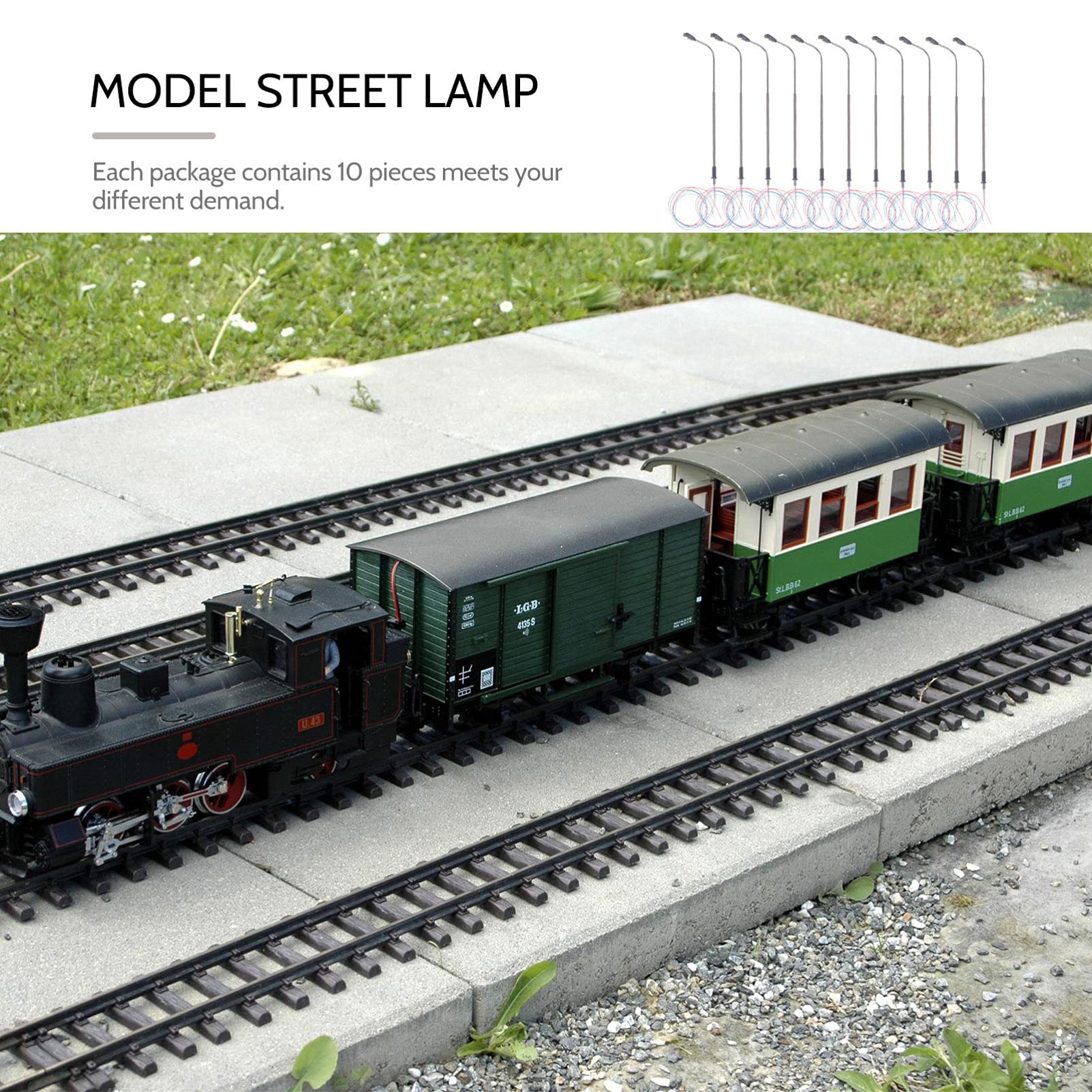 EXCEART 10pcs Miniature Street Lamp Post Lights - Stainless Steel Model Railway Accessories for Outdoor Train Tracks, DIY Scenery, and Miniature City Displays - Perfect for Model Train Sets, Dioramas, and Home Decoration