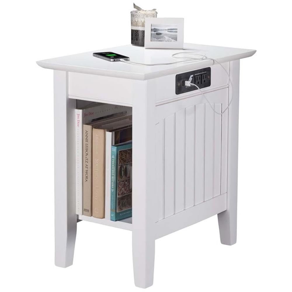 Home Square 2-Piece Nantucket Wooden Charger Chair & Side Table Set in White - Perfect for Patio, Porch, and Coastal Home Decor