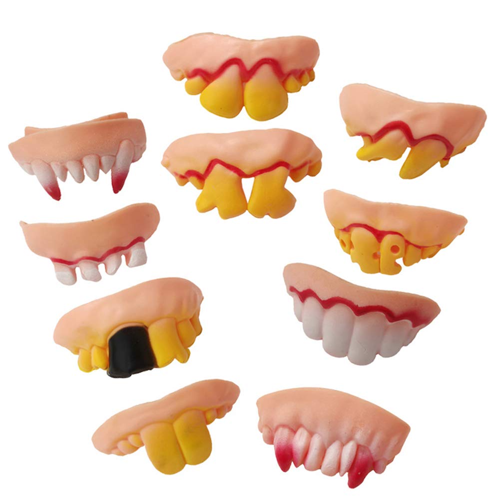 10Pcs Funny Vampire Zombie Denture Teeth - Halloween Cosplay Costume Props for Trick or Treat, Parties & Scary Movie Nights (Pink)