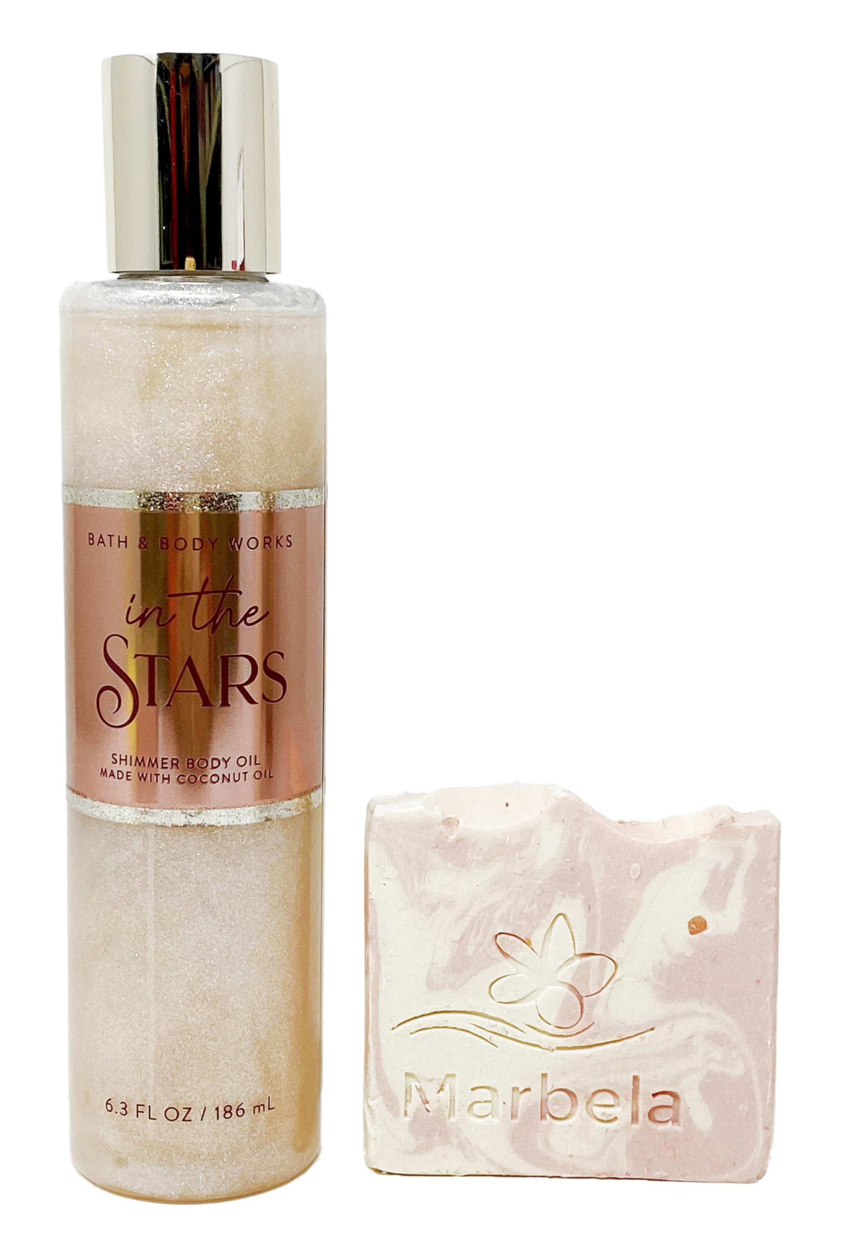 Bath & Body Works In The Stars Shimmer Body Oil with Himalayan Salt Springs Sample Soap - Moisturizing Glow for Night Out & Special Occasions
