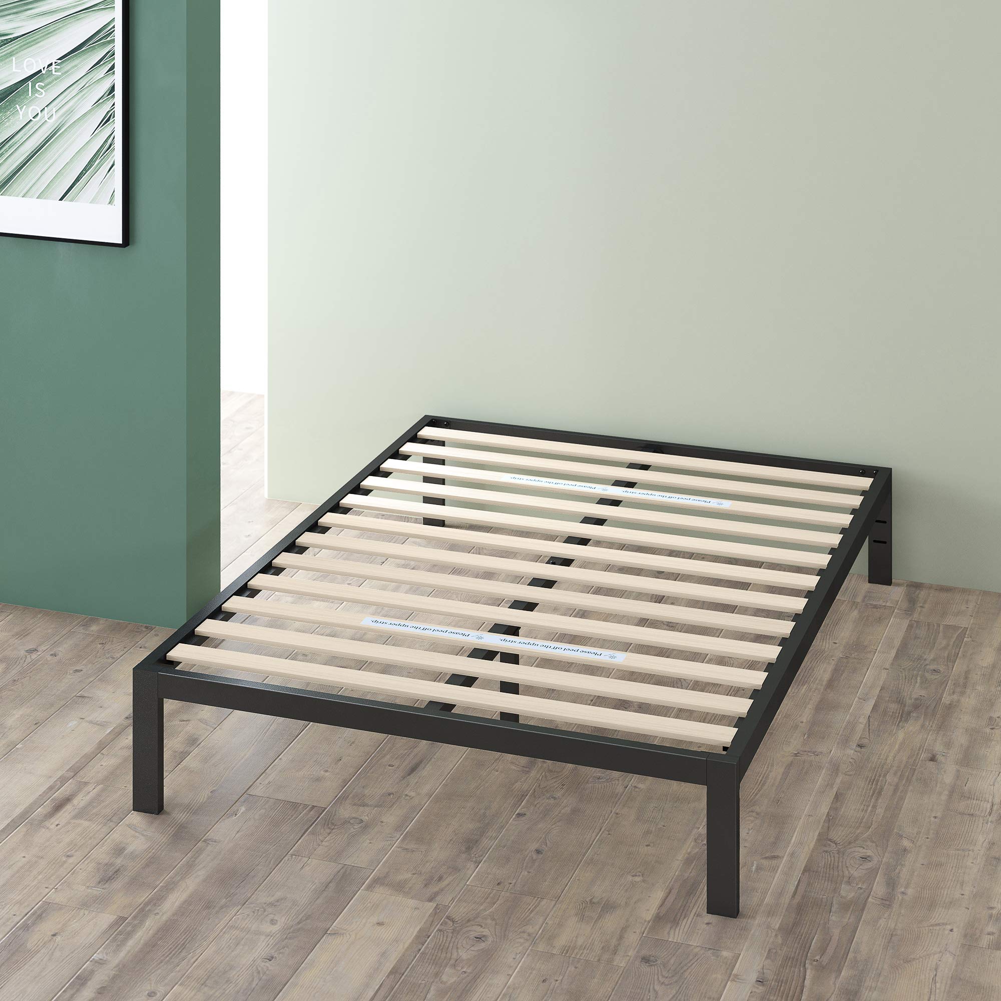 Zinus 15 Inch Mia Queen Metal Bed Frame with Wood Slat Support - No Box Spring Needed, Easy Assembly Minimalist Platform Bed with Underbed Storage - Perfect for Small Spaces & Guest Rooms (Queen Size)