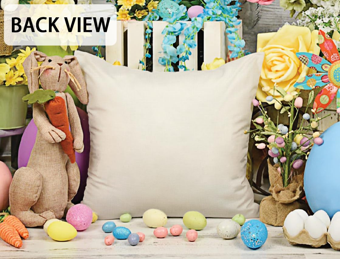 4 Pack Easter Pillow Covers 16x16 Inches - Farmhouse Spring Decor with Buffalo Plaid Bunny Design in Pink - Cushion Cases for Sofa, Bed, Living Room Easter Decorations