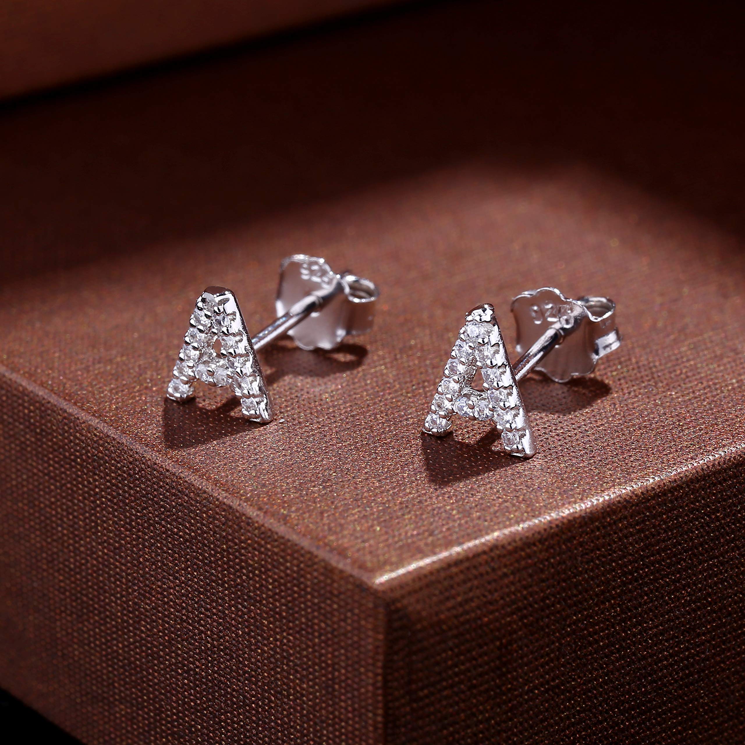 MONOOC Personalized Initial Stud Earrings for Women & Girls - Hypoallergenic S925 Sterling Silver Cubic Zirconia Letter Earrings | Perfect Birthday Gifts, Everyday Wear & Special Occasion Jewelry