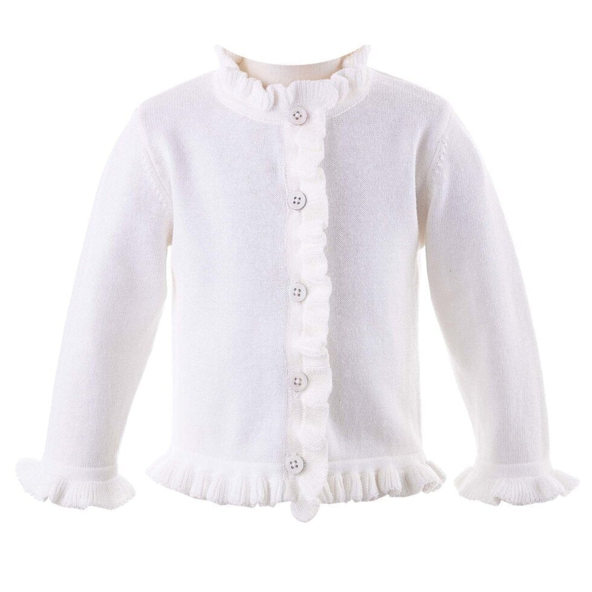 Ivory Baby Cardigan with Frill Details - Soft & Comfortable Knitwear for Newborns & Toddlers - Perfect for Photos, Parties & Special Occasions