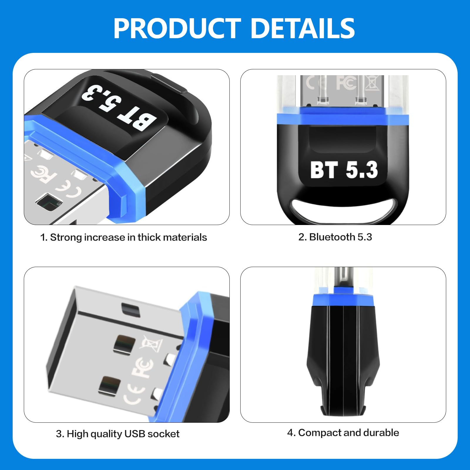 Benaewa USB Bluetooth 5.3 Adapter for PC - Wireless Bluetooth Dongle for Windows 11/10/8.1 - Compatible with Headphones, Keyboard, Mouse - Perfect for Gaming, Office Work & Home Entertainment