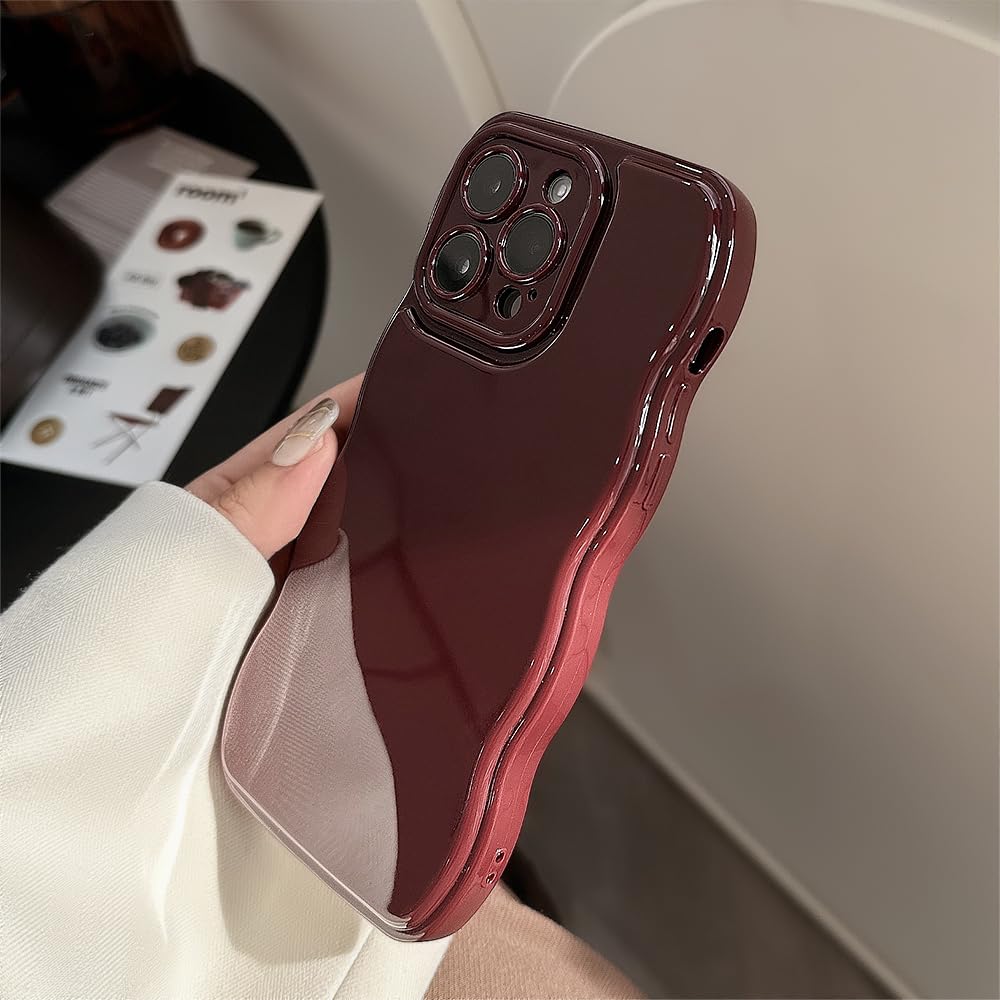FABSPARK iPhone 16 Pro Max Case - Soft Silicone Protective Cover with Elegant Wave Design in Wine Red | Perfect for Everyday Use, Travel & Style Protection