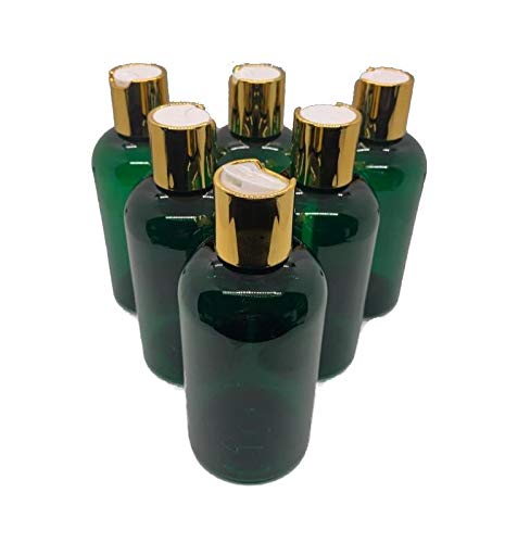 BPA Free Empty Green Boston Plastic Bottles - 6 Pack Squeezable with Golden Lid - 8oz for Shampoo, Lotion, Antibacterial Liquid - Perfect for DIY Beauty Products, Travel Toiletries & Home Essentials