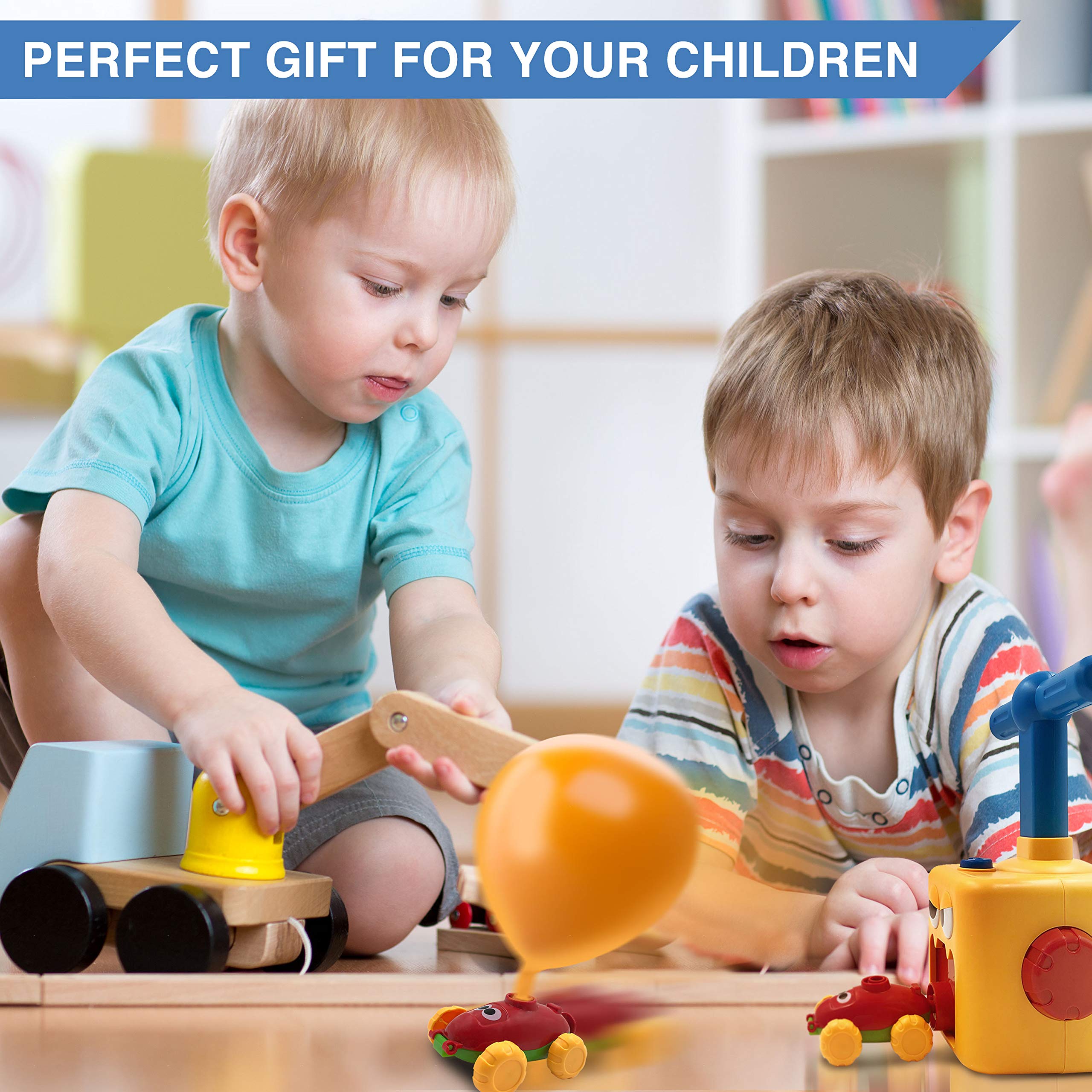 Balloon Car Toy Pump Set for Kids - Fun Balloon Power Launcher STEM Toy | Yellow Balloon Launcher Vehicle | Great Birthday & Holiday Gift for Boys & Girls | Outdoor Play & Science Learning Activity