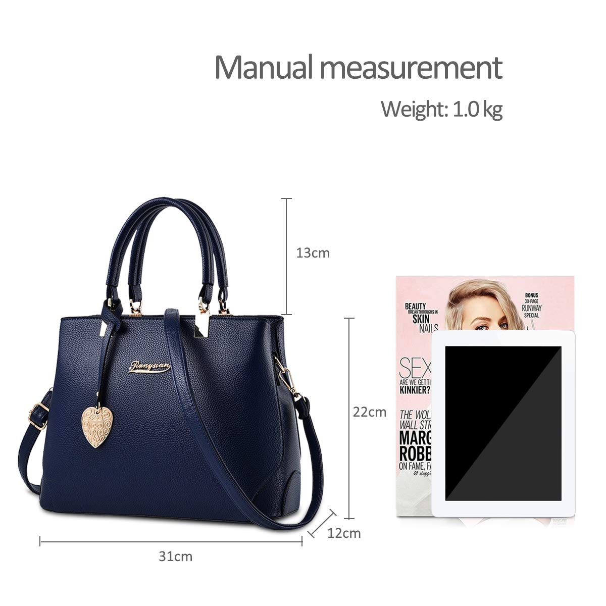 NICOLE & DORIS Women's Fashion Shoulder Handbag - Navy Blue Tote Purse for Work, Travel & Everyday Use