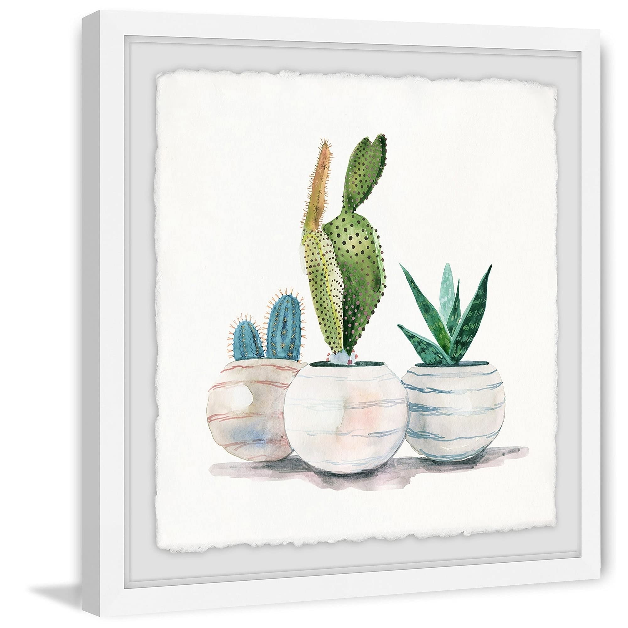 Handmade Cacti in Round Pots Framed Print 24x24 - Marmont Hill Wall Art for Living Room, Bedroom & Office Decor