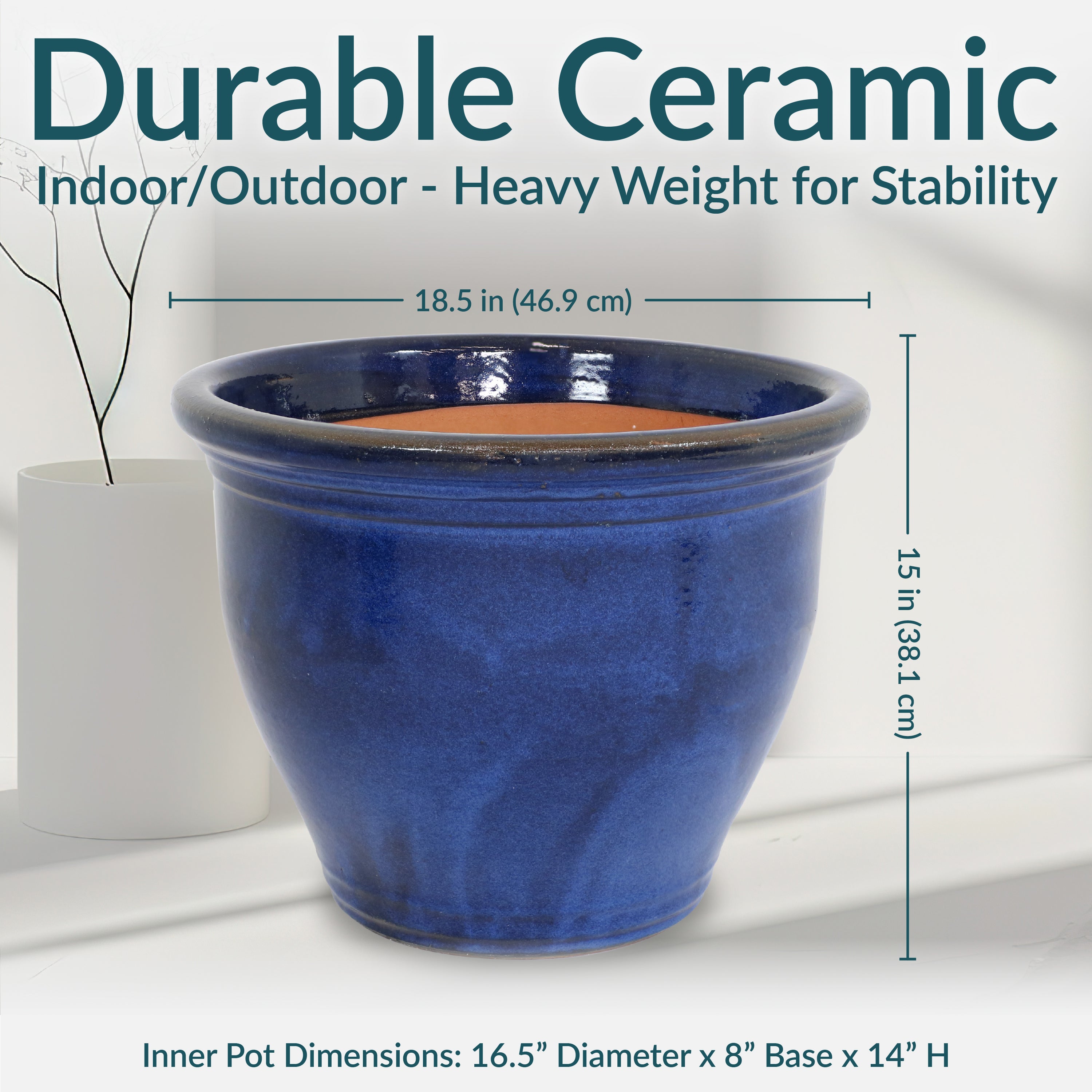 Sunnydaze Studio Round Glazed Ceramic Planter with Drainage Hole - Indoor Outdoor Flower Pot for Plants, Succulents, Herbs - Perfect for Patio, Garden, Balcony Decor
