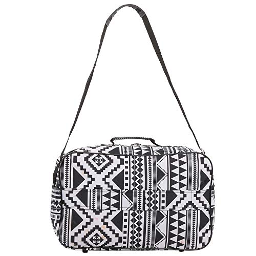 16 Inch Carry On Hand Luggage Flight Duffle Bag - Lightweight 19L Travel Duffel for Airplane, Gym & Weekend Trips - Fits Under Seat & 2nd Bag Option (Black Aztec Design) - Perfect for Business Travel, Sports Gear & Overnight Stays