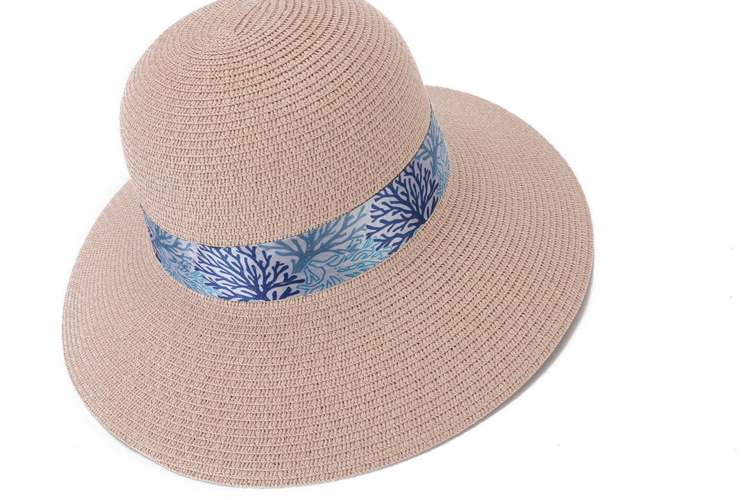 Elegant Orchid Pink Coral Blue Hat for Women - Stylish Sun Hat for Beach, Outdoor, and Summer Fashion